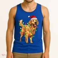 Golden Retriever Christmas Santa Hat Tree Lights Pajama  Tank Top thumb 3