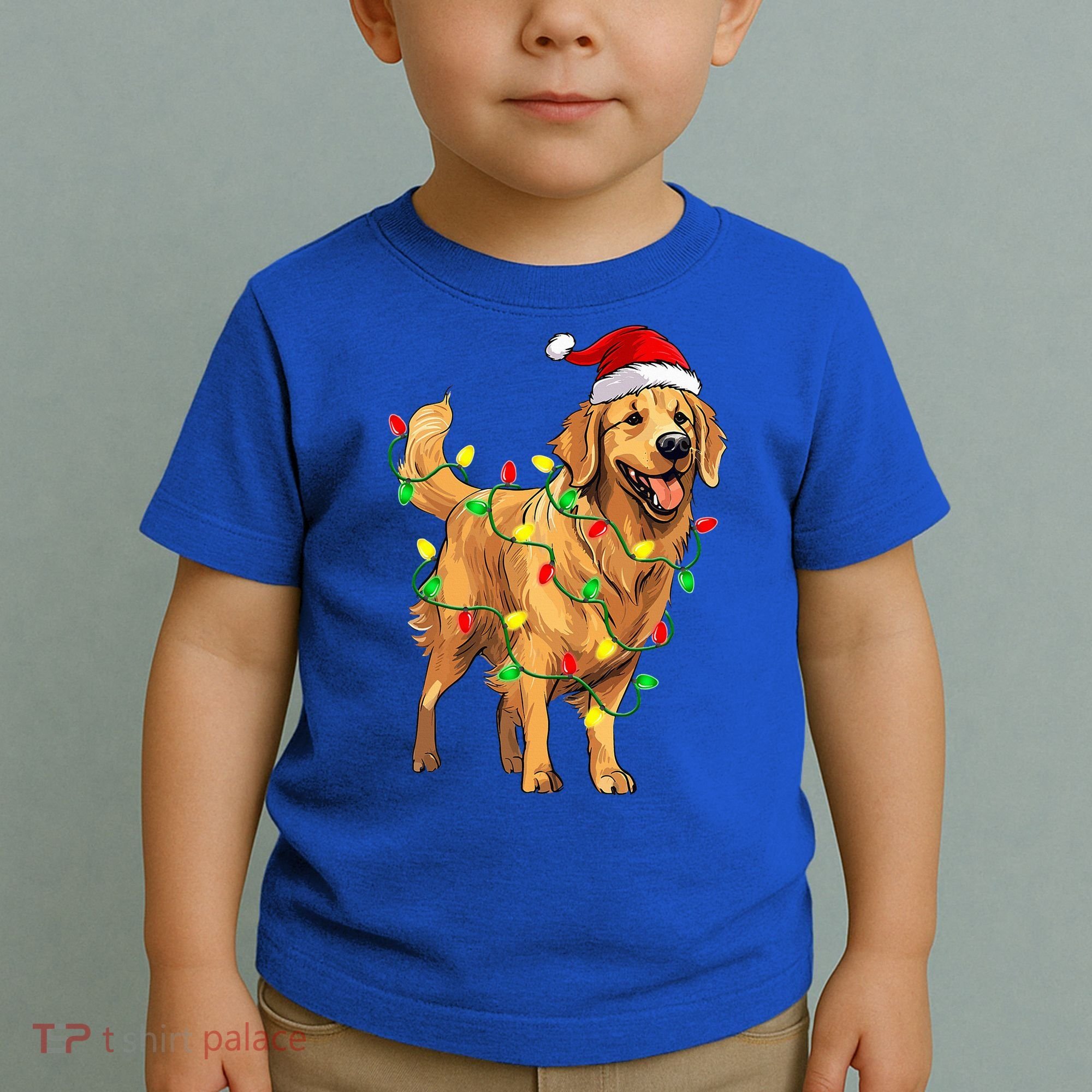 Golden Retriever Christmas Santa Hat Tree Lights Pajama  Toddler T-Shirt