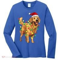 Golden Retriever Christmas Santa Hat Tree Lights Pajama  Women's Long Sleeve Shirt thumb 0