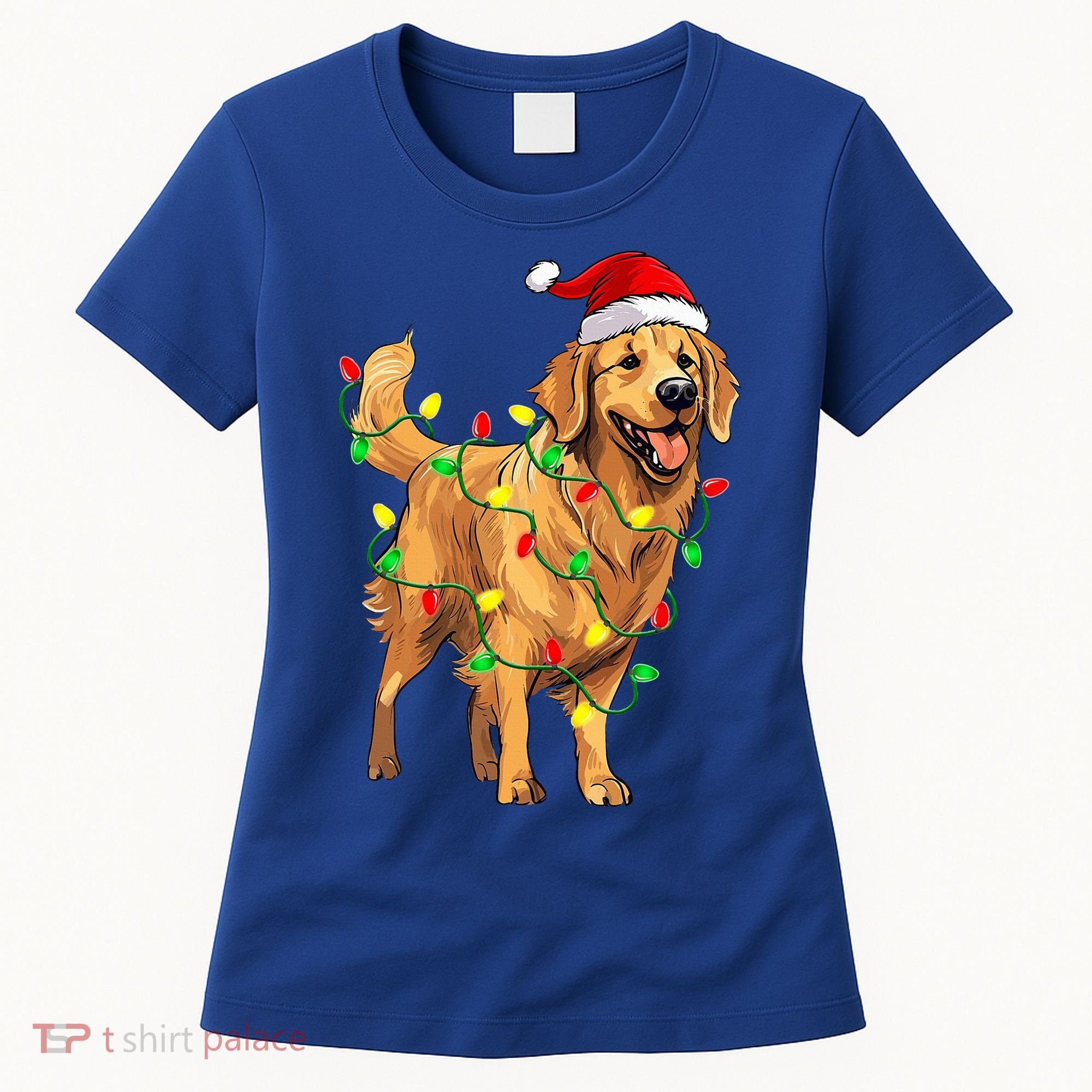 Golden Retriever Christmas Santa Hat Tree Lights Pajama  Women's T-Shirt