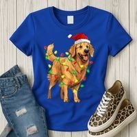 Golden Retriever Christmas Santa Hat Tree Lights Pajama  Women's T-Shirt thumb 3