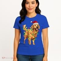 Golden Retriever Christmas Santa Hat Tree Lights Pajama  Women's T-Shirt thumb 4