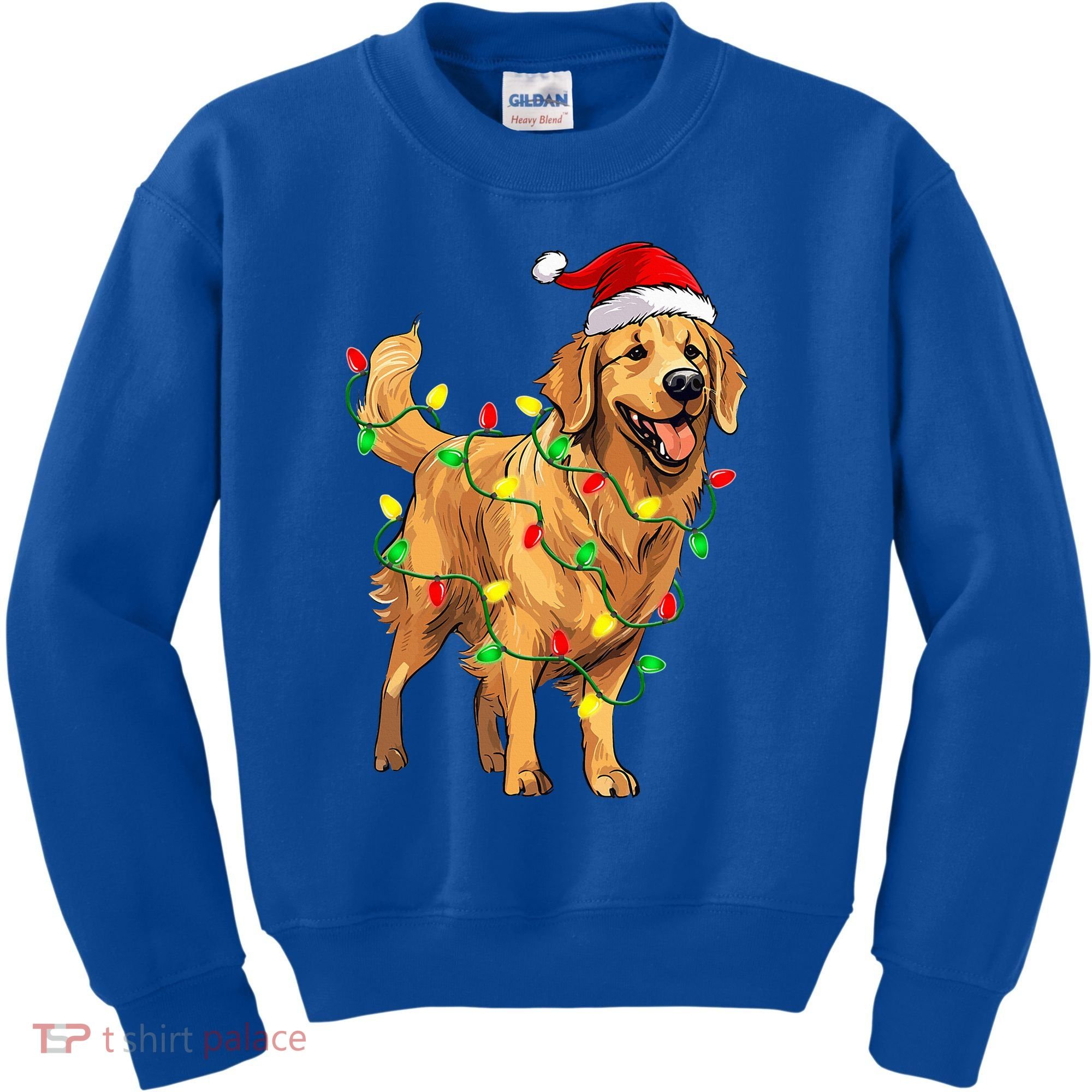 Golden Retriever Christmas Santa Hat Tree Lights Pajama  Kids Sweatshirt