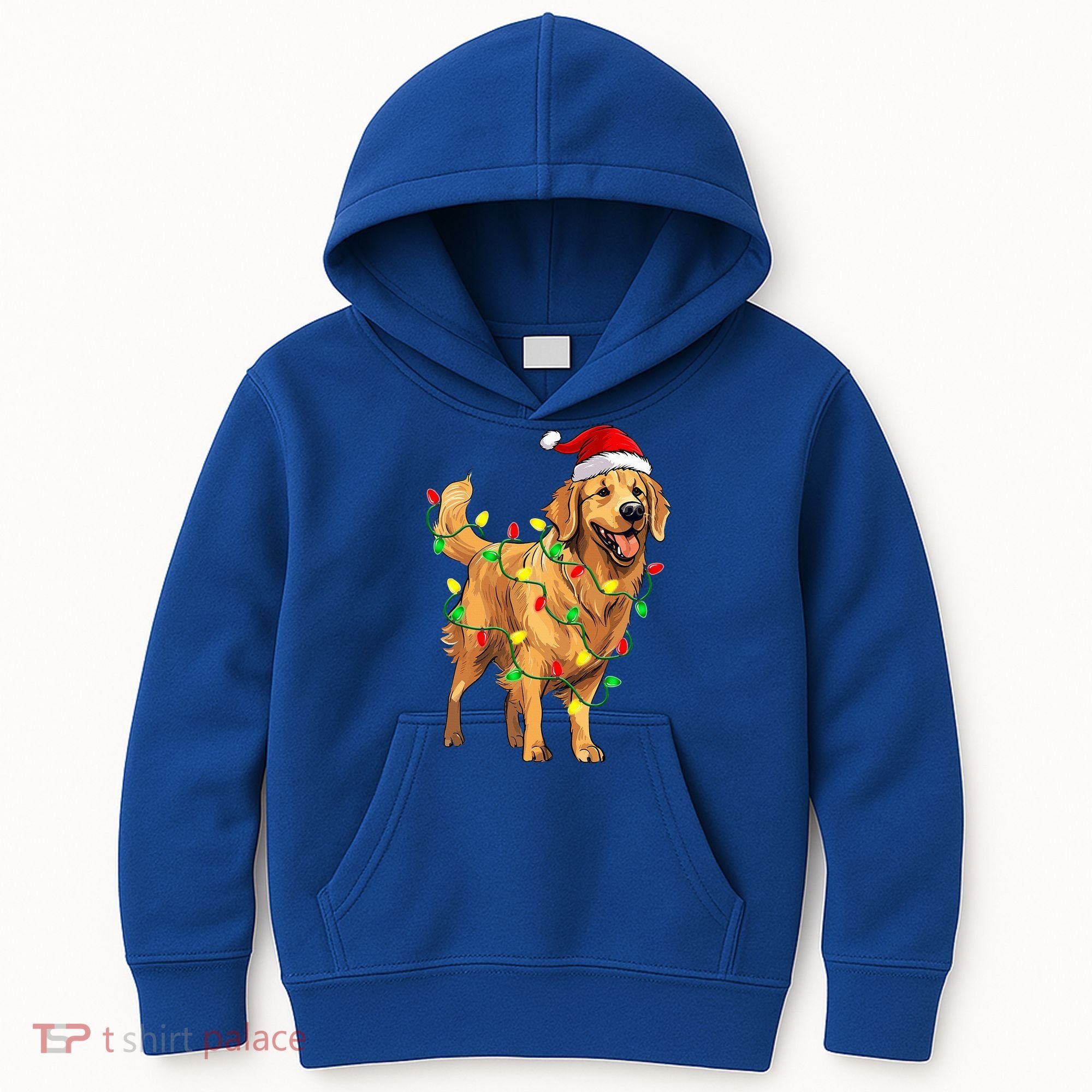 Golden Retriever Christmas Santa Hat Tree Lights Pajama  Kids Hoodie
