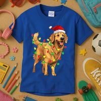 Golden Retriever Christmas Santa Hat Tree Lights Pajama  Kids T-Shirt thumb 3