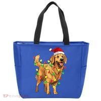 Golden Retriever Christmas Santa Hat Tree Lights Pajama  Tote Bag thumb 0