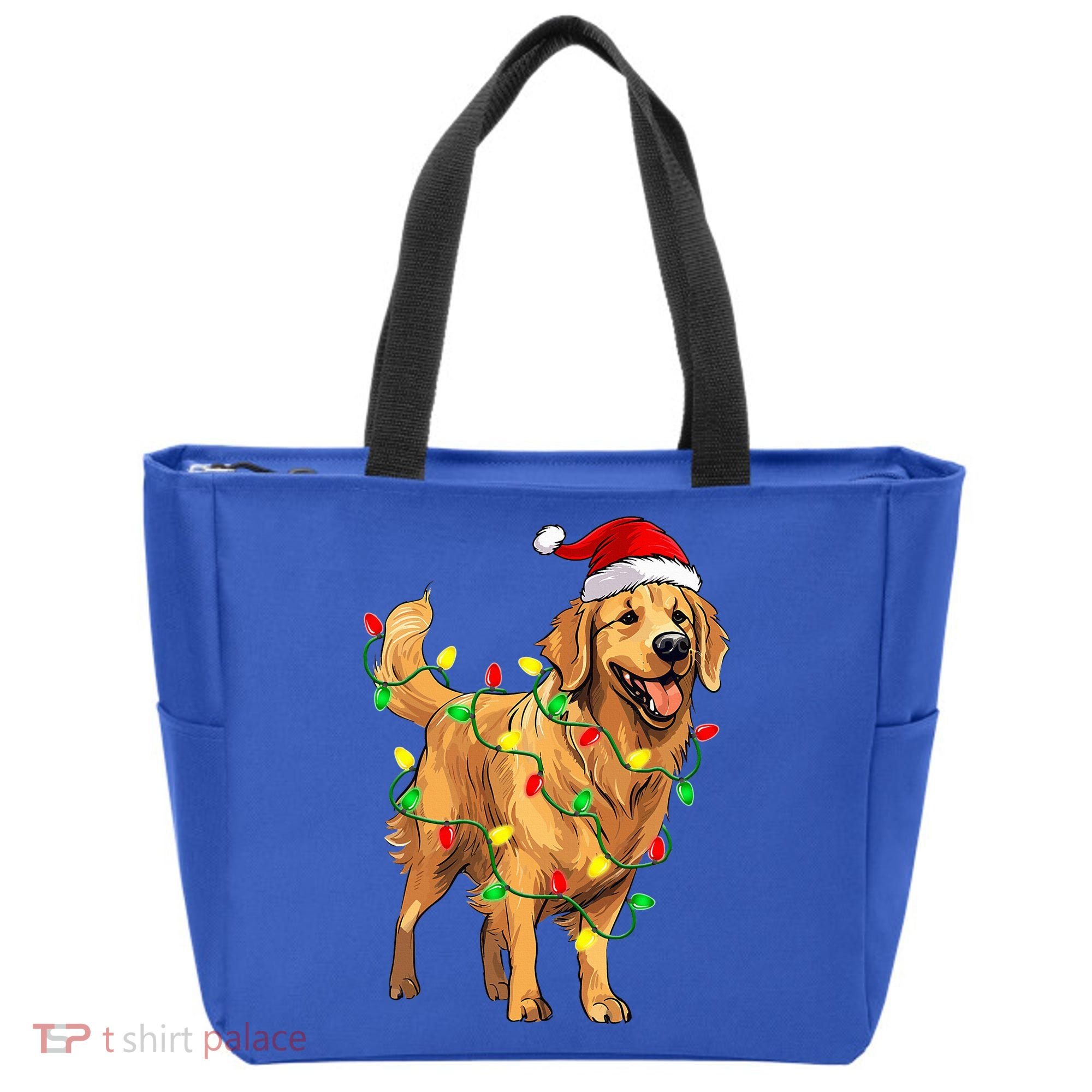 Golden Retriever Christmas Santa Hat Tree Lights Pajama  Tote Bag