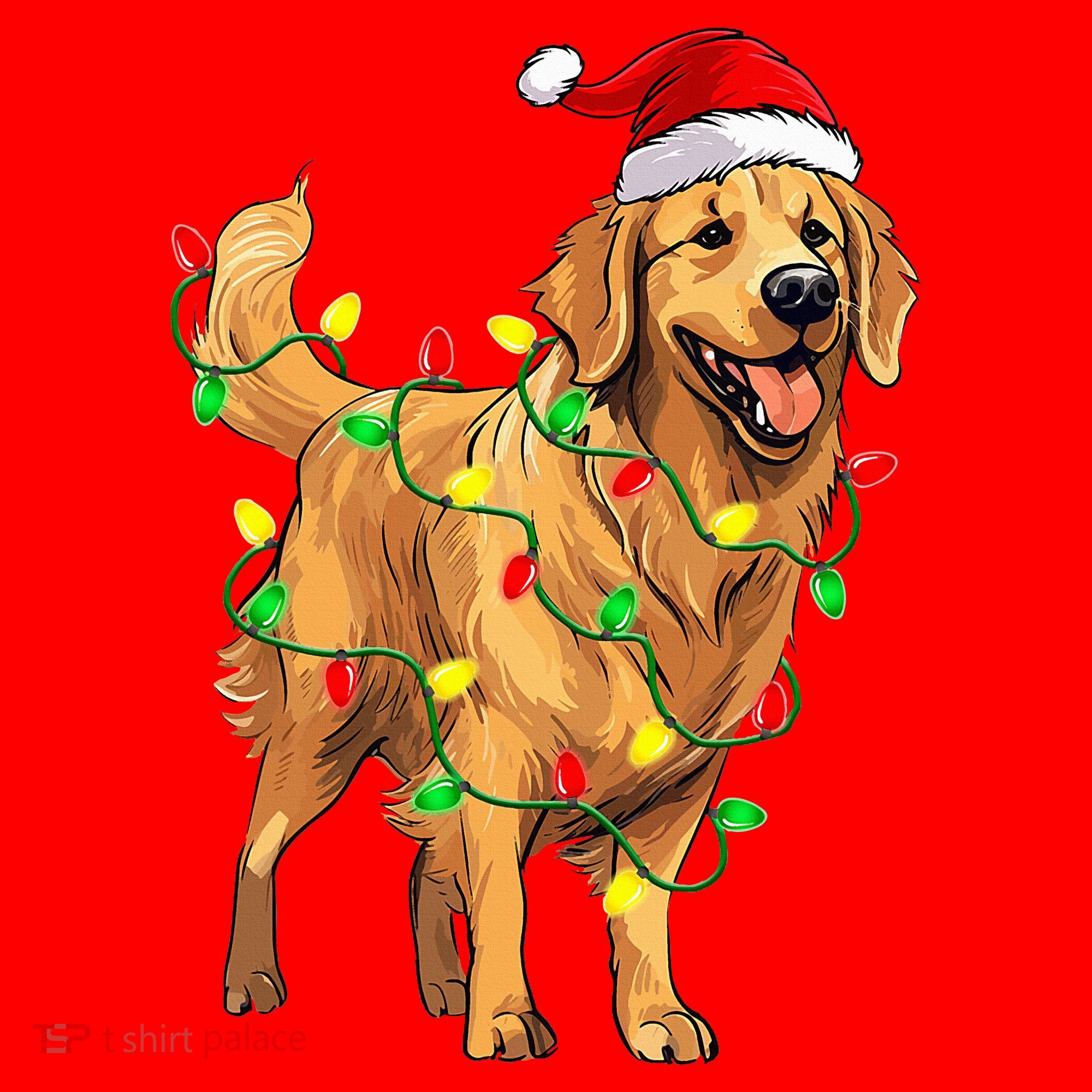 Golden Retriever Christmas Santa Hat Tree Lights Pajama  Santa Hat