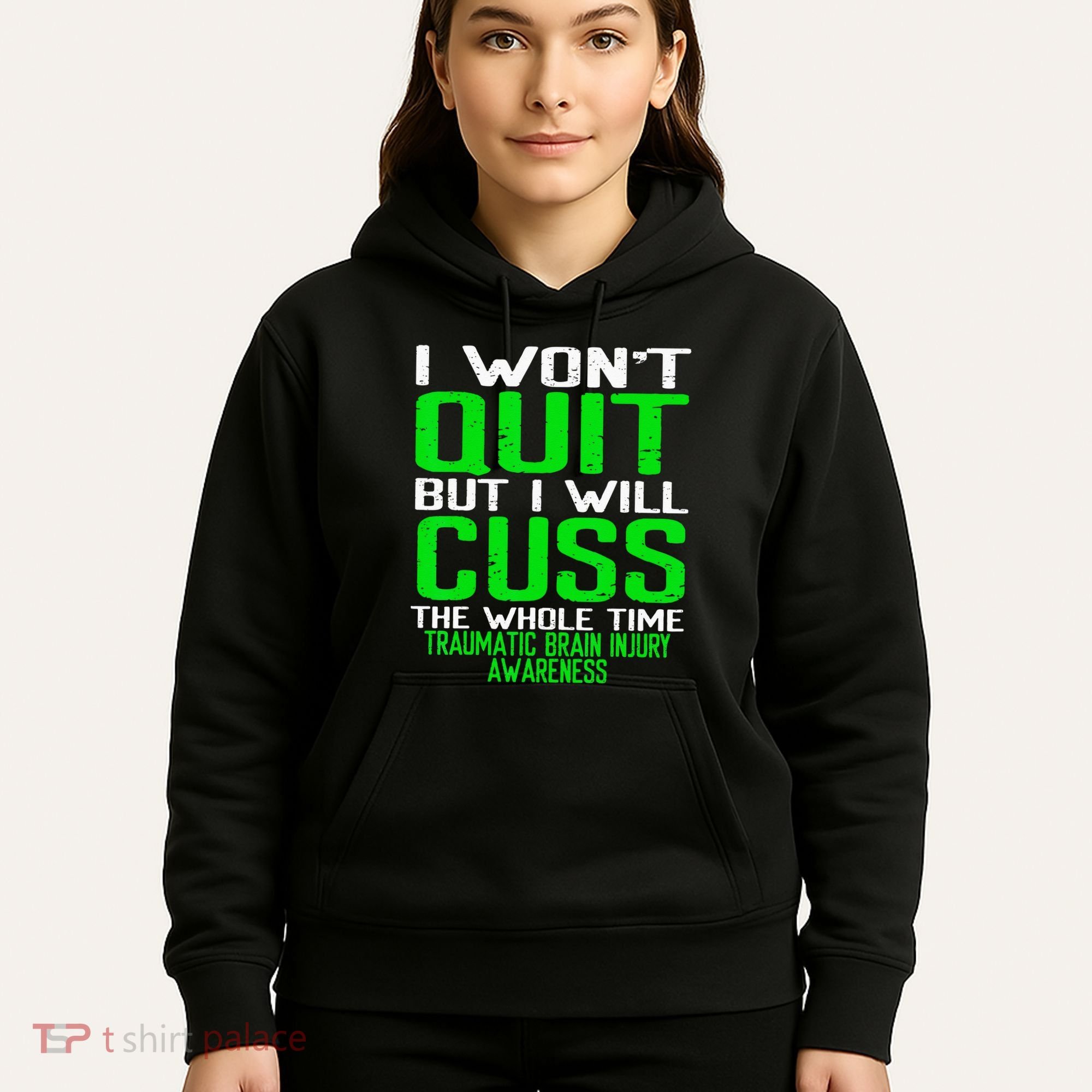 Green Ribbon Cuss Quit Back Surgery Traumatic Brain Injury Hoodie