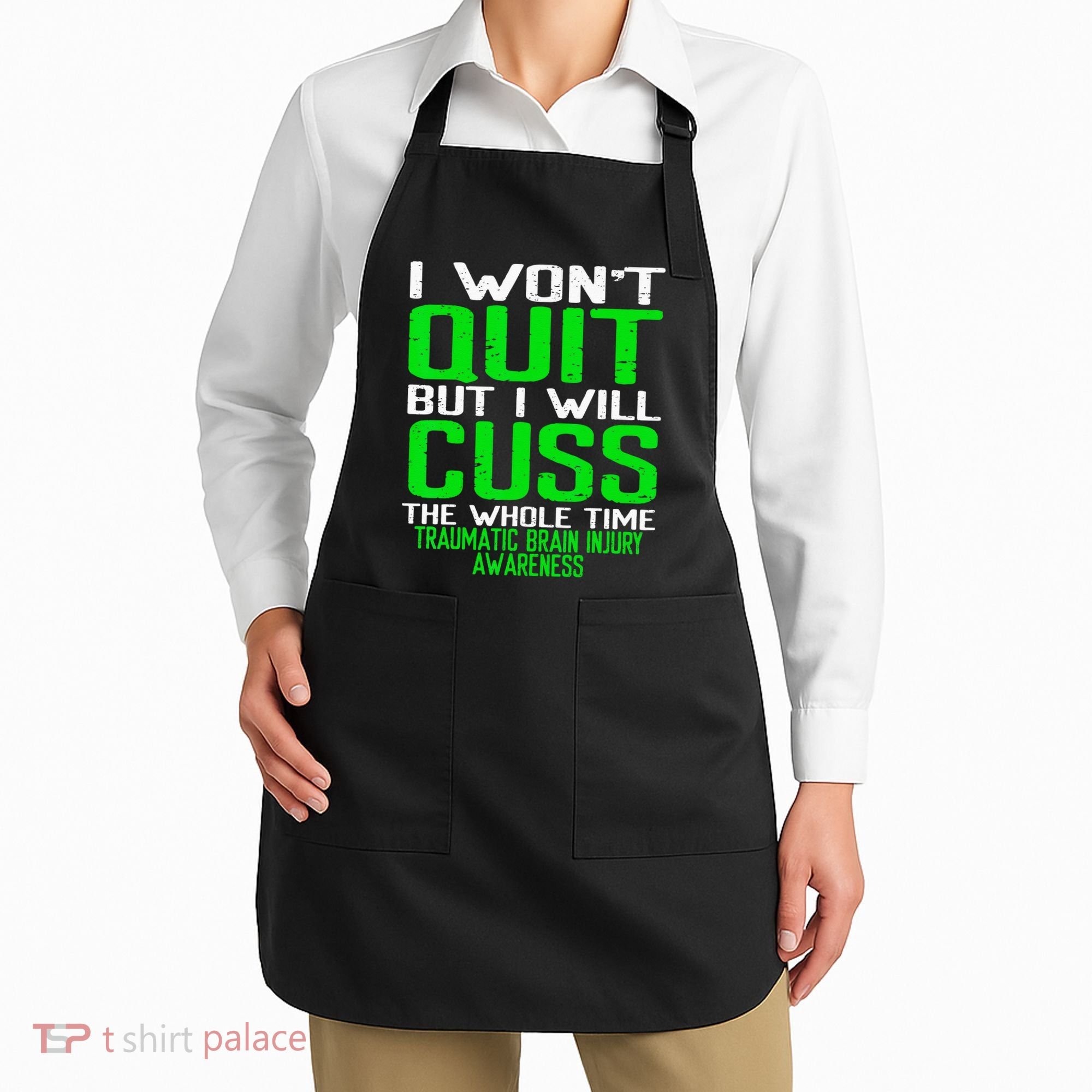 Green Ribbon Cuss Quit Back Surgery Traumatic Brain Injury Apron