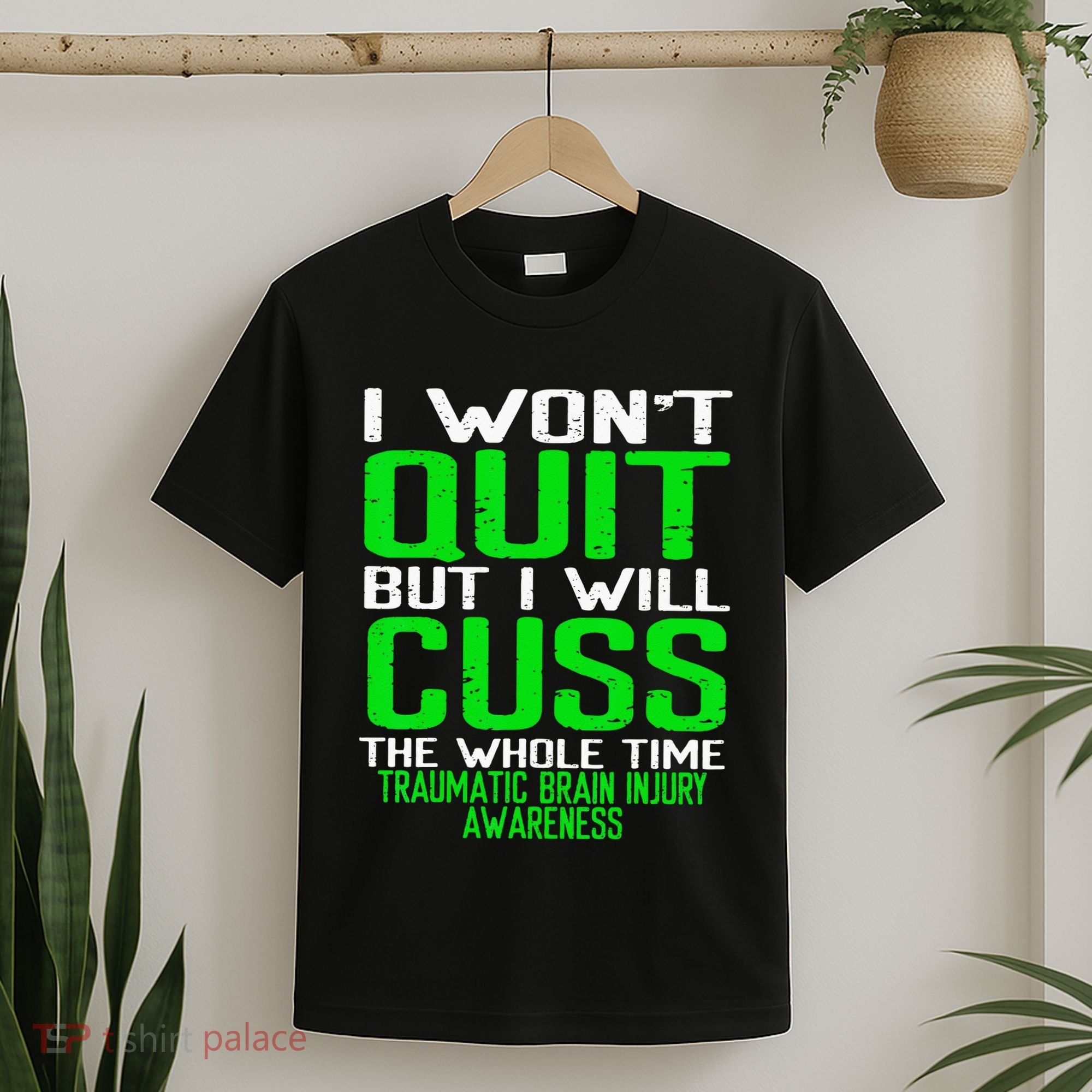 Green Ribbon Cuss Quit Back Surgery Traumatic Brain Injury T-Shirt