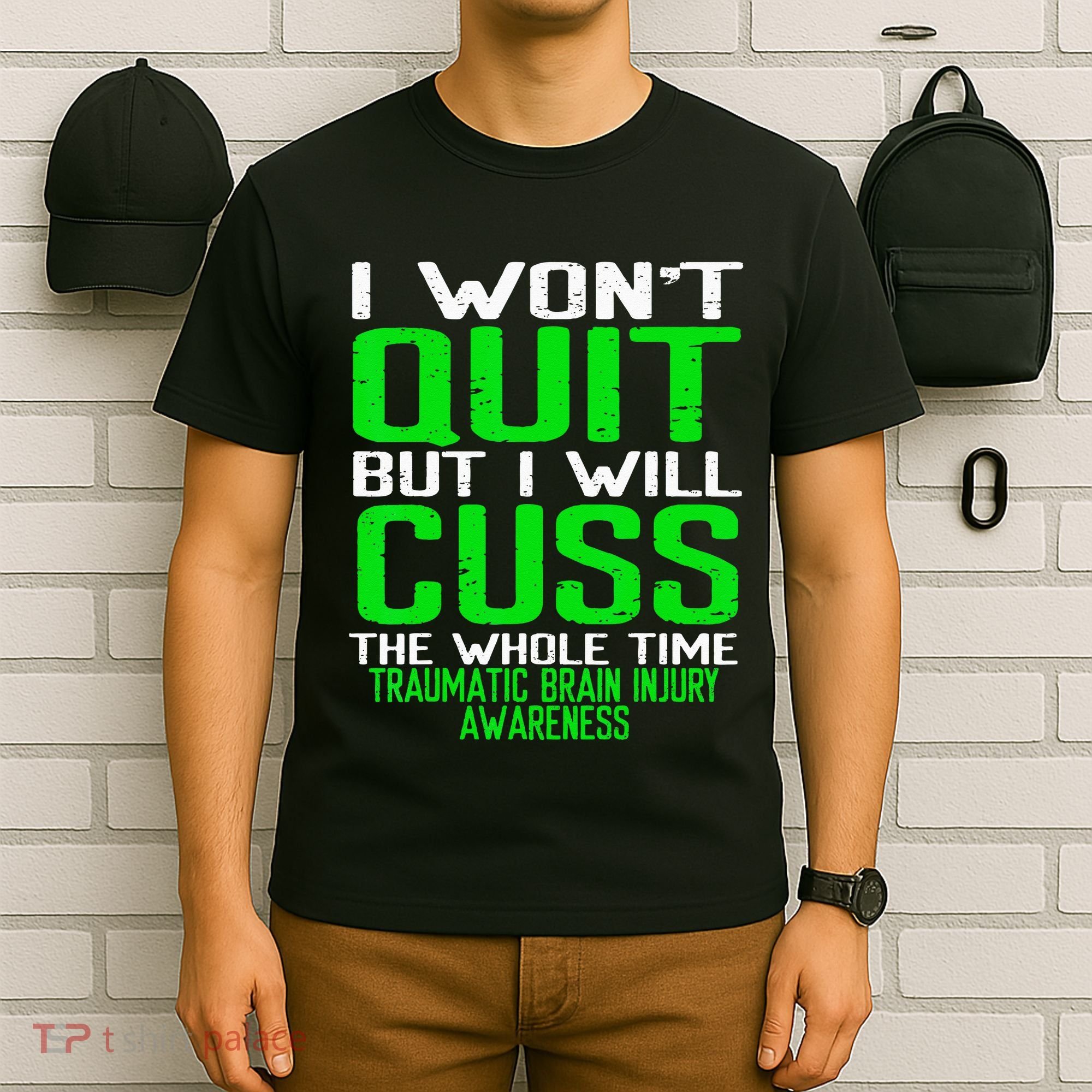 Green Ribbon Cuss Quit Back Surgery Traumatic Brain Injury T-Shirt