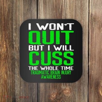 Green Ribbon Cuss Quit Back Surgery Traumatic Brain Injury Coaster