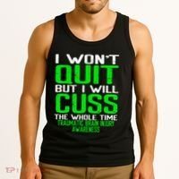 Green Ribbon Cuss Quit Back Surgery Traumatic Brain Injury Tank Top thumb 3