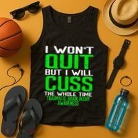 Green Ribbon Cuss Quit Back Surgery Traumatic Brain Injury Tank Top thumb 4