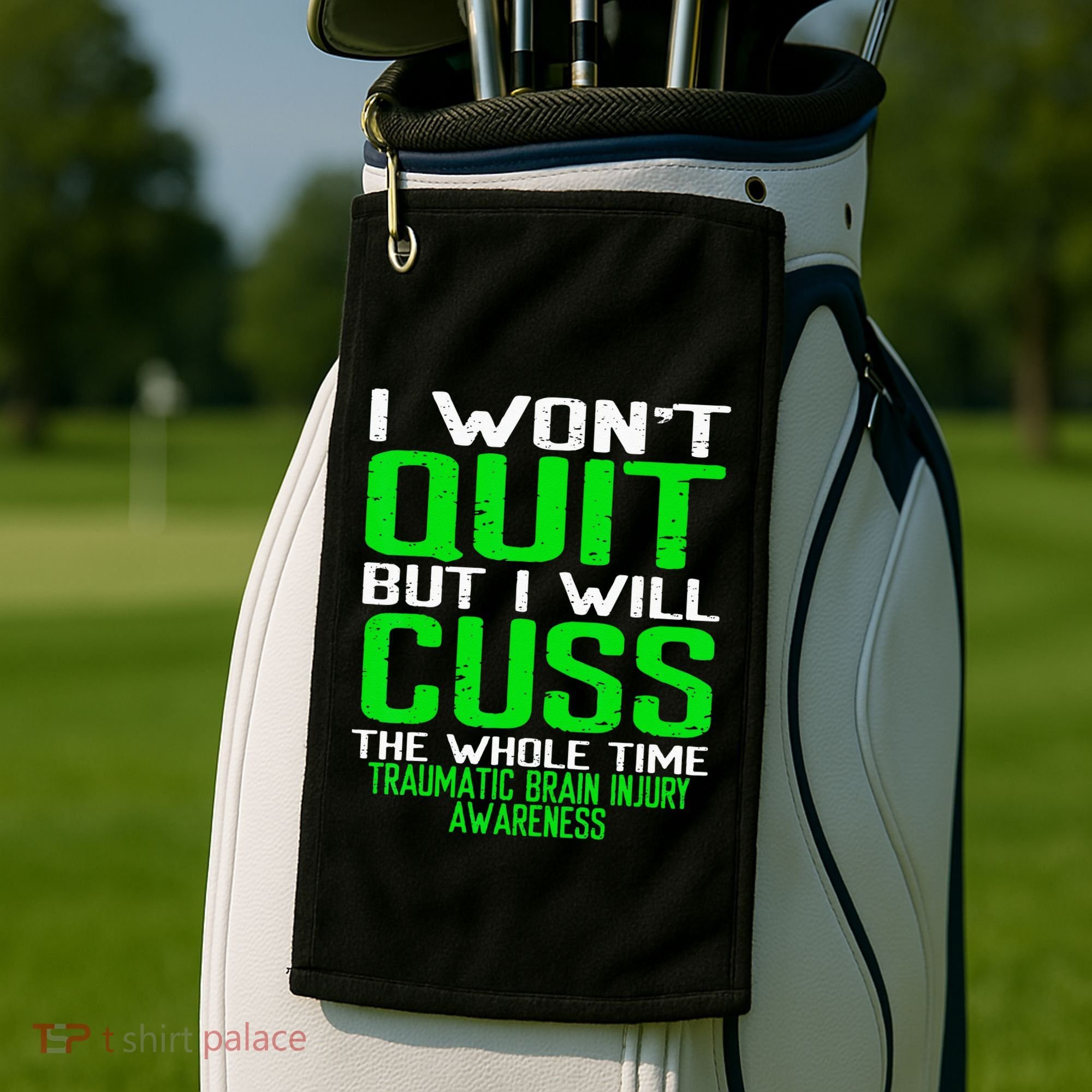 Green Ribbon Cuss Quit Back Surgery Traumatic Brain Injury Golf Towel