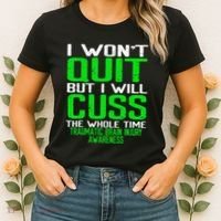 Green Ribbon Cuss Quit Back Surgery Traumatic Brain Injury Women's T-Shirt thumb 2