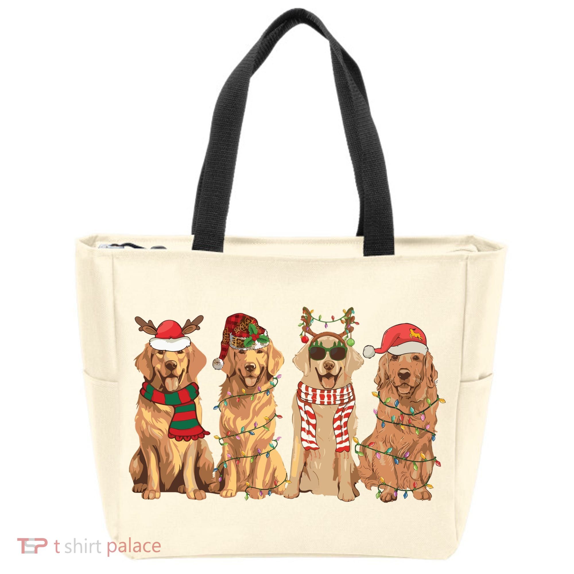 Golden Retriever Christmas Dogs Lights Tote Bag