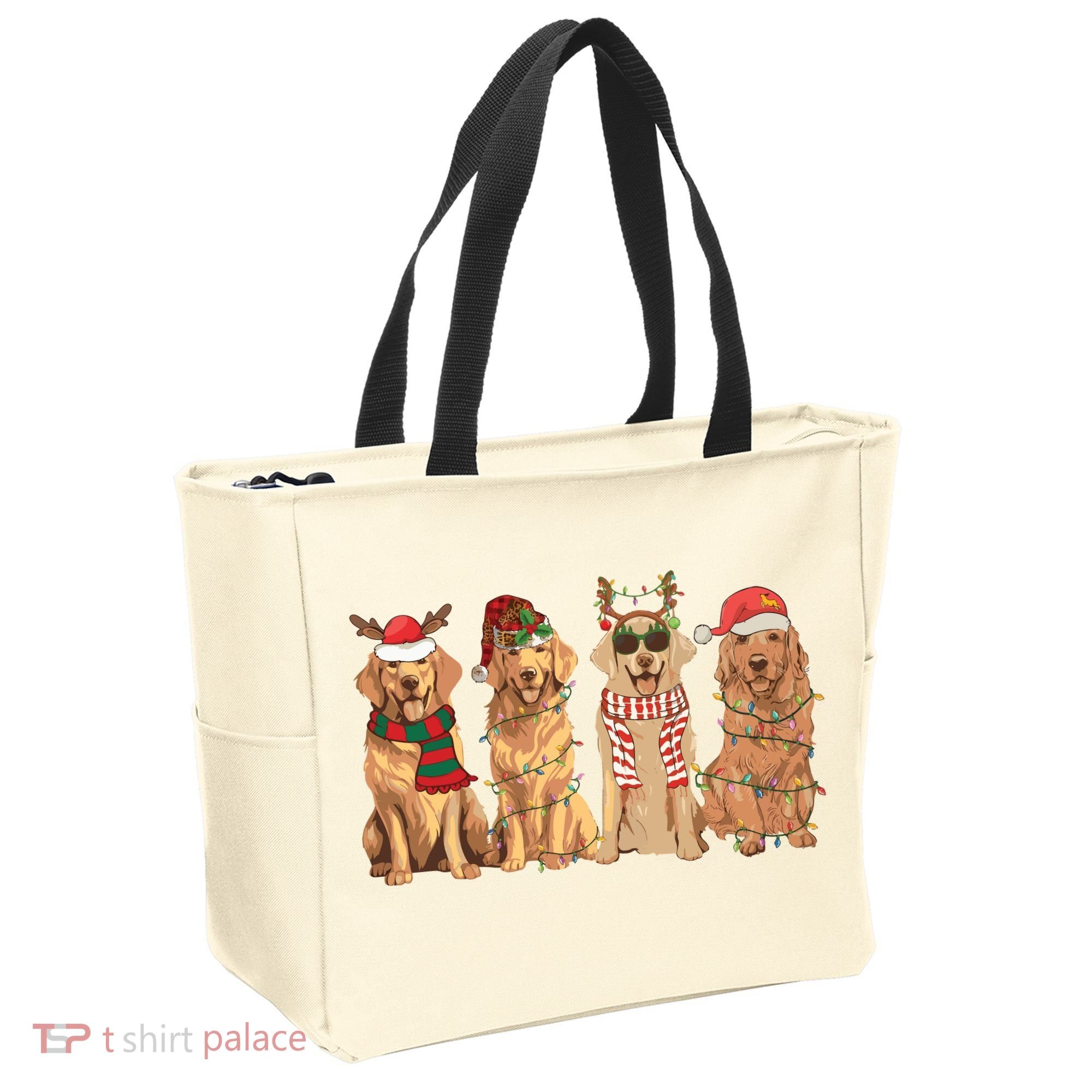Golden Retriever Christmas Dogs Lights Tote Bag