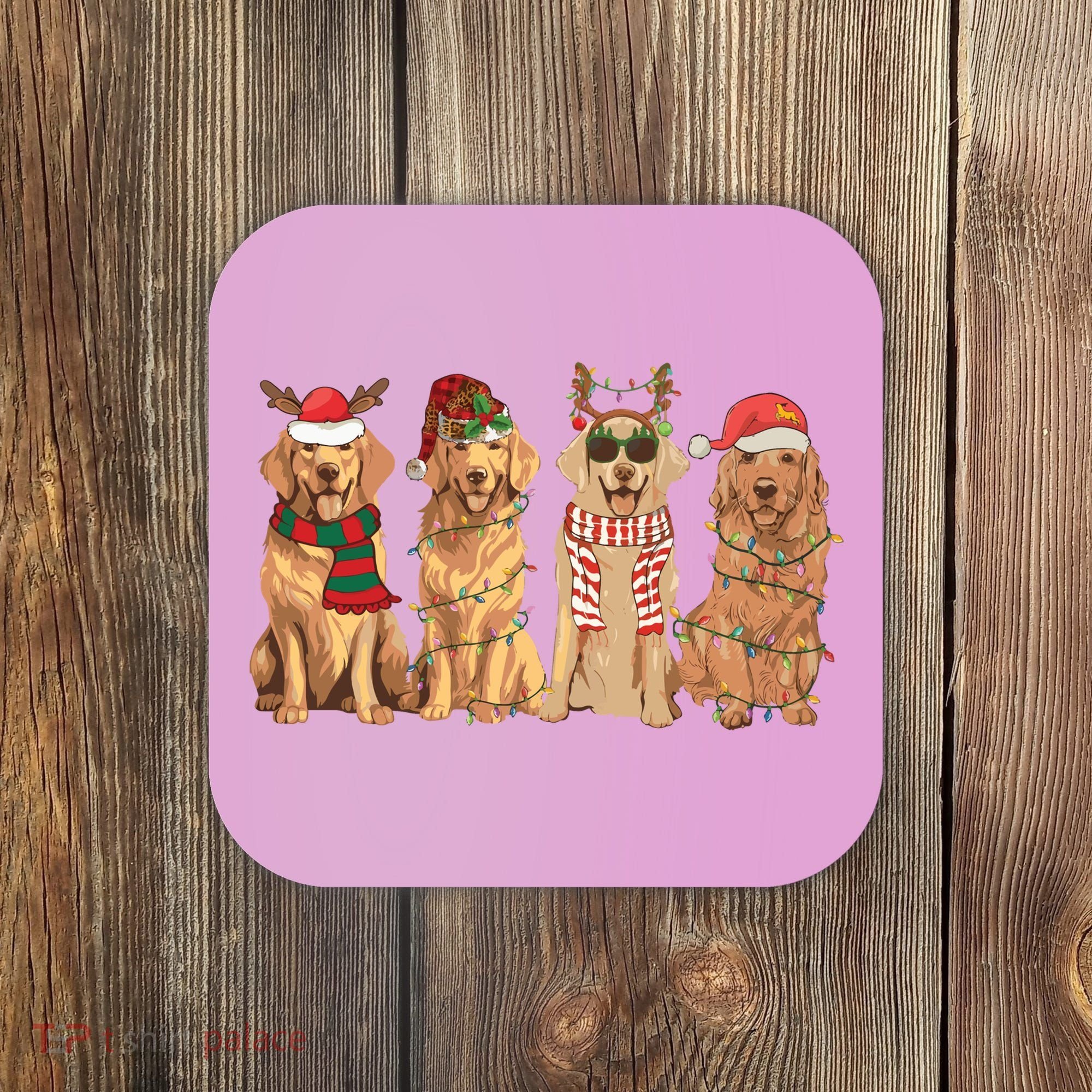 Golden Retriever Christmas Dogs Lights Coaster