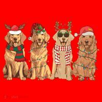 Golden Retriever Christmas Dogs Lights Santa Hat thumb 1