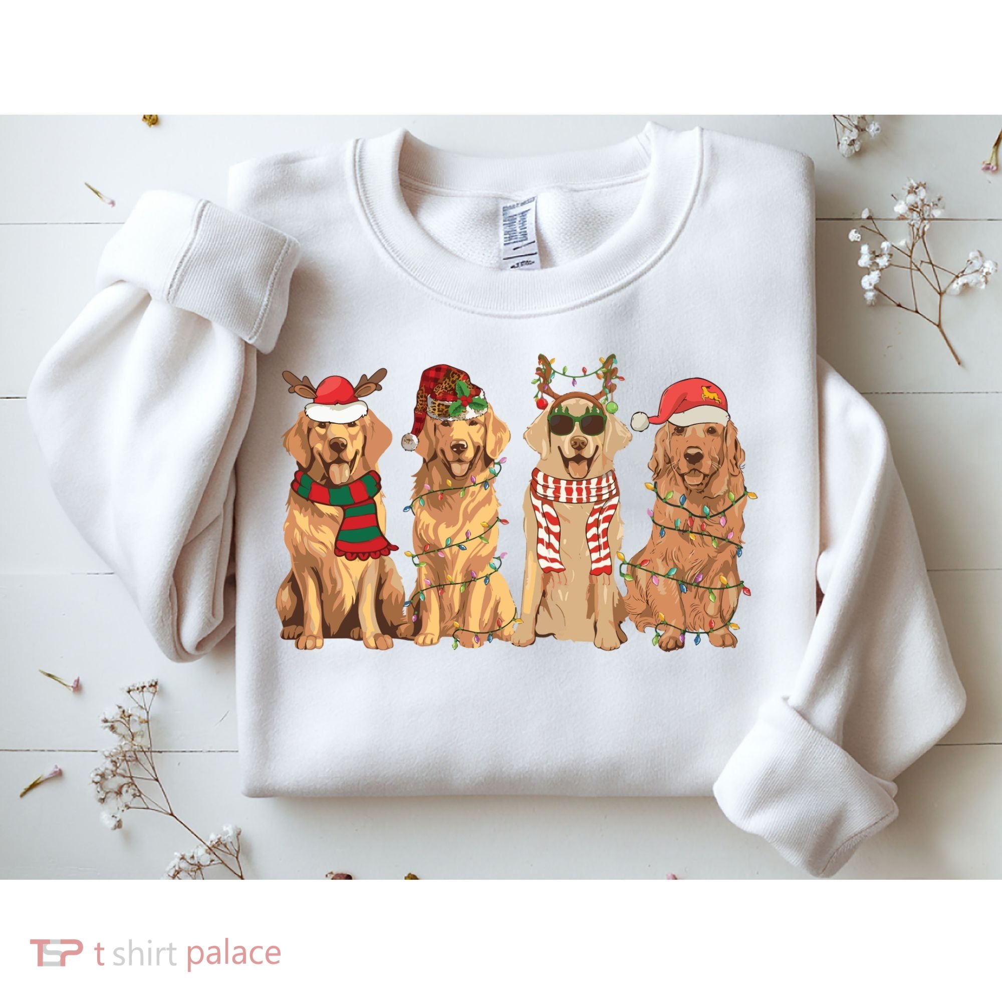 Golden Retriever Christmas Dogs Lights Sweatshirt