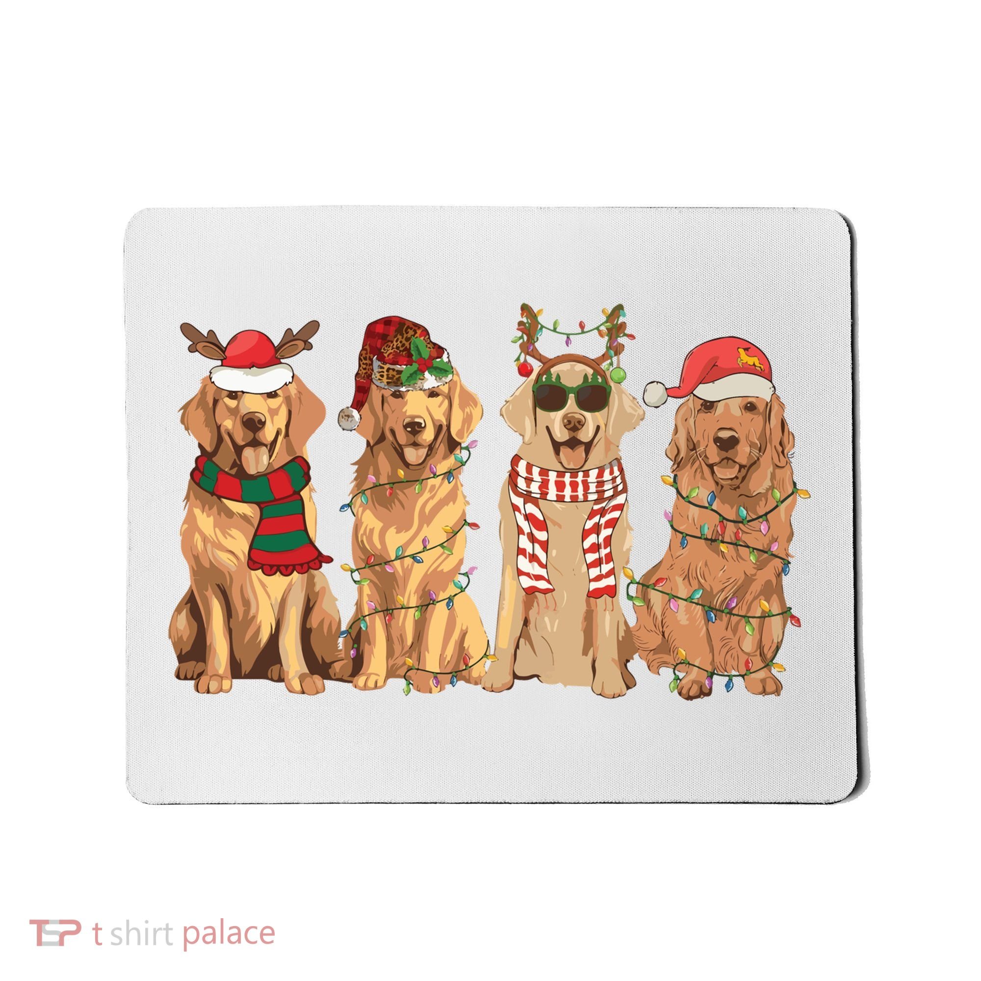 Golden Retriever Christmas Dogs Lights Mousepad
