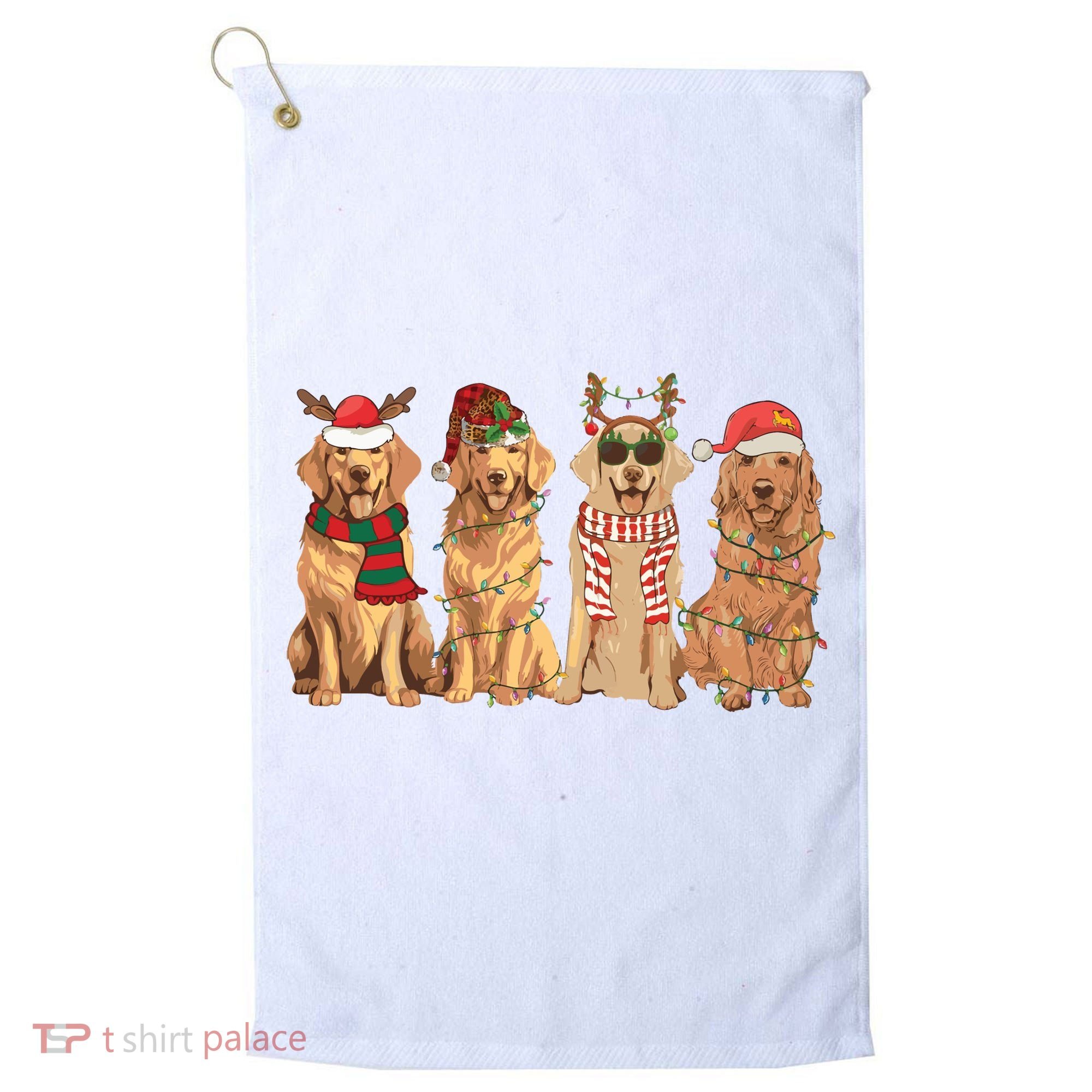 Golden Retriever Christmas Dogs Lights Golf Towel