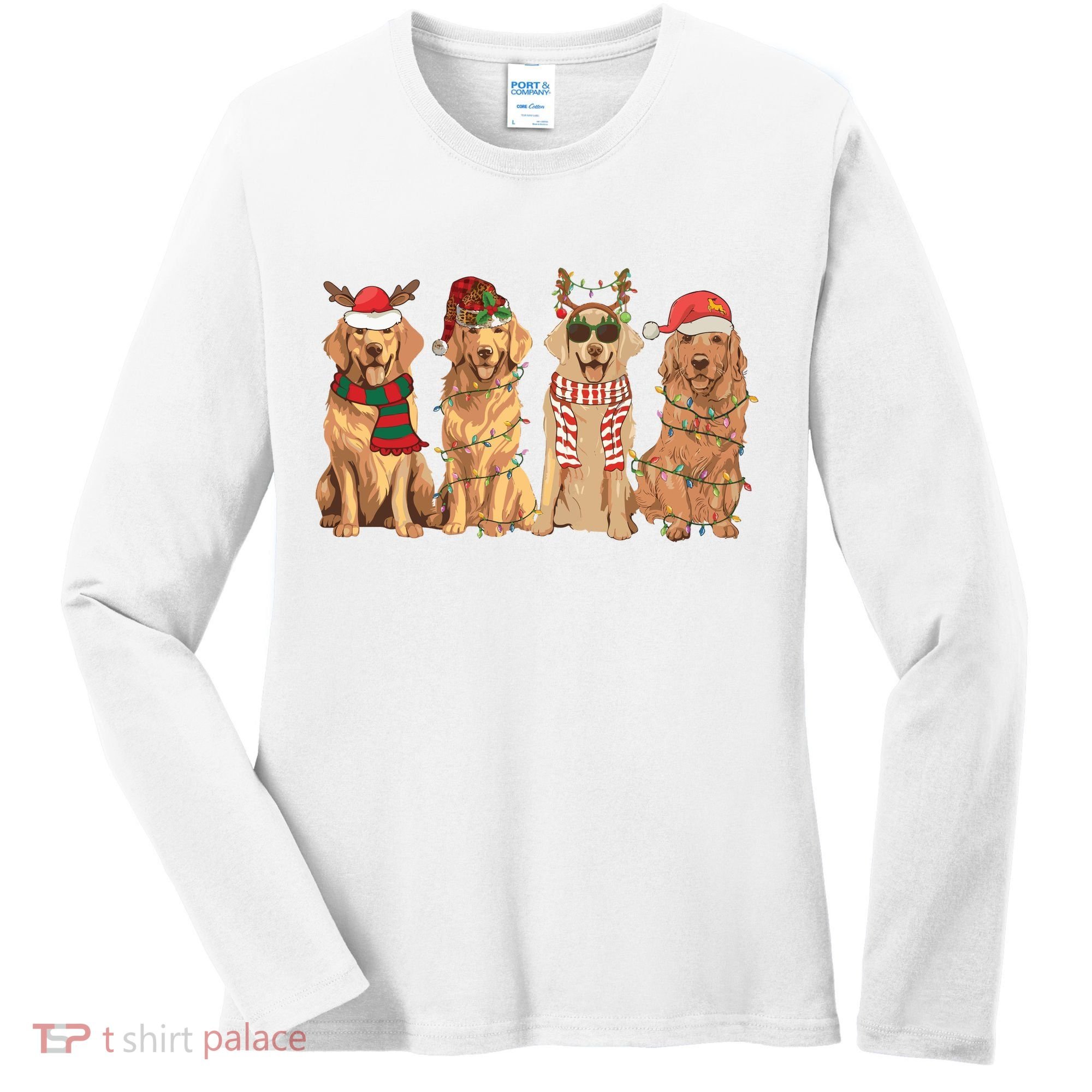 Golden Retriever Christmas Dogs Lights Women's Long Sleeve Shirt