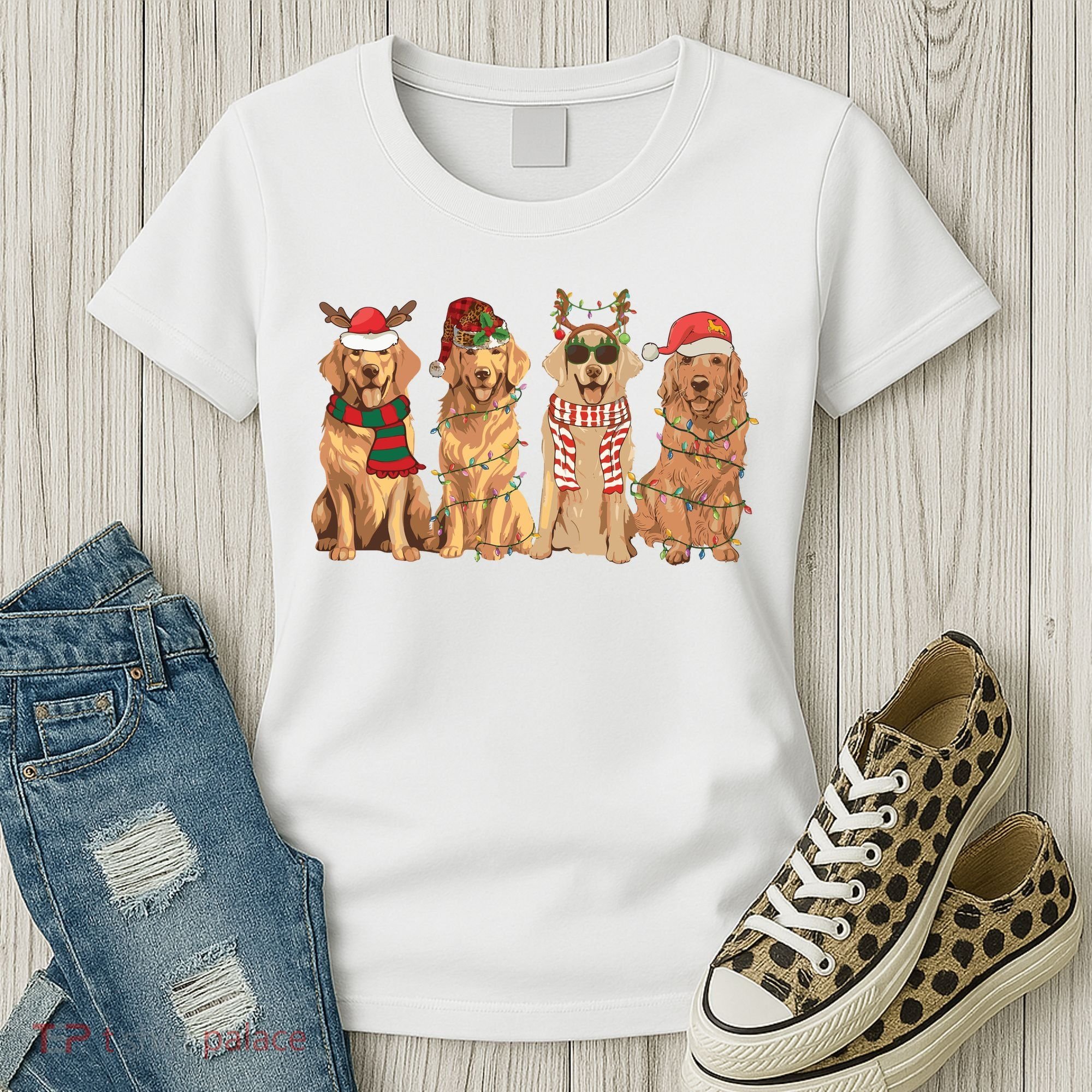 Golden Retriever Christmas Dogs Lights Women's T-Shirt