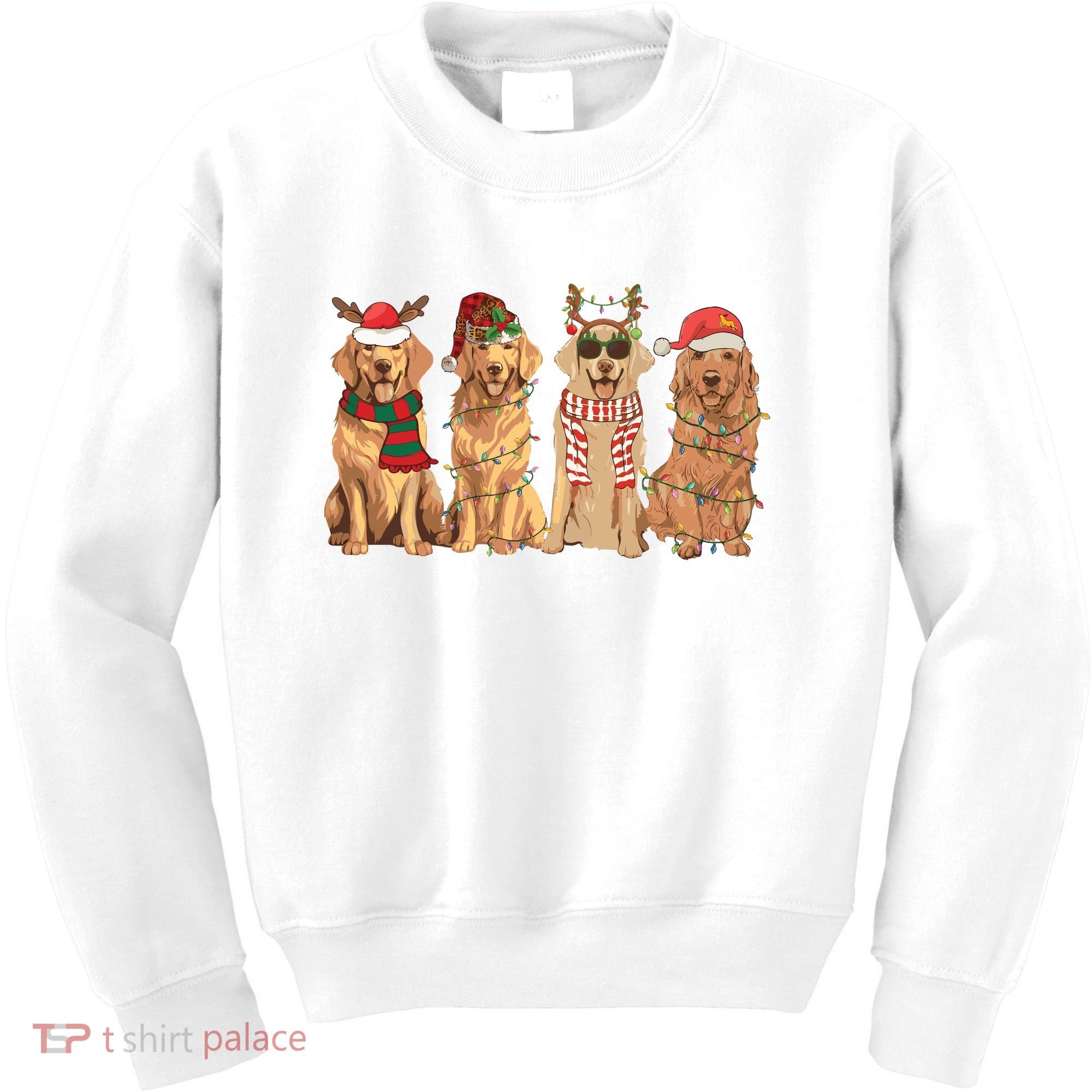 Golden Retriever Christmas Dogs Lights Kids Sweatshirt