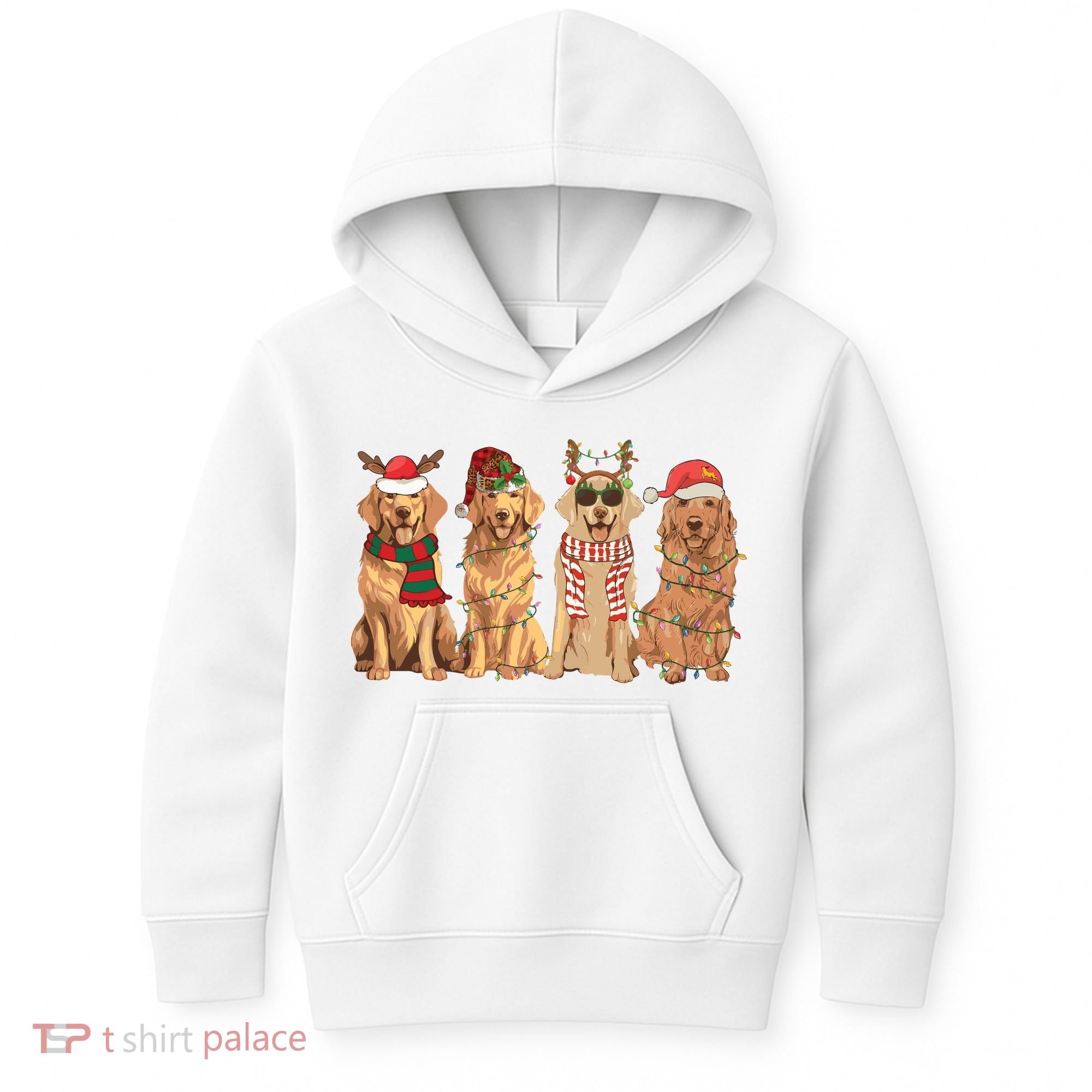 Golden Retriever Christmas Dogs Lights Kids Hoodie