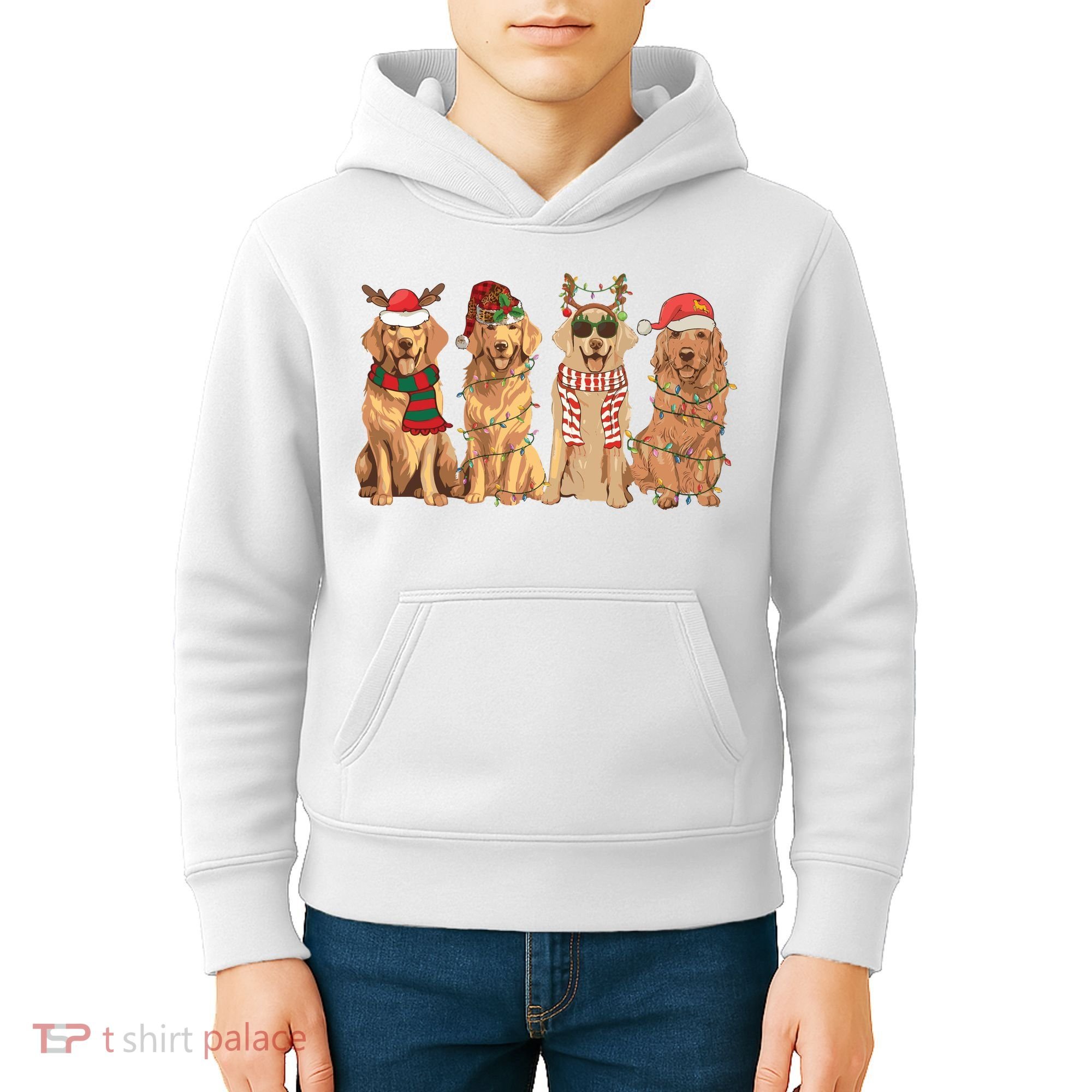 Golden Retriever Christmas Dogs Lights Kids Hoodie