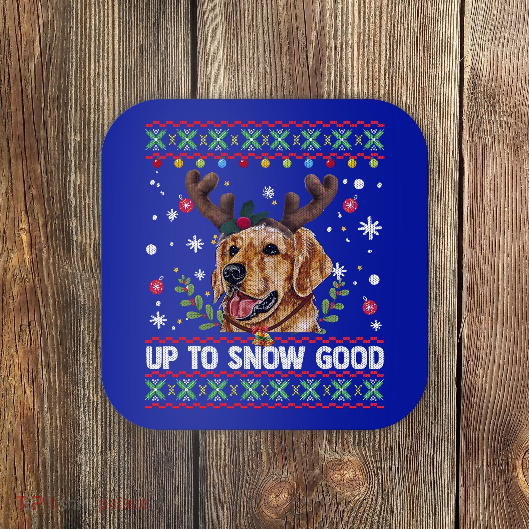 Golden Retriever Dog Reindeer Christmas Gift Ugly Sweater Gift Coaster