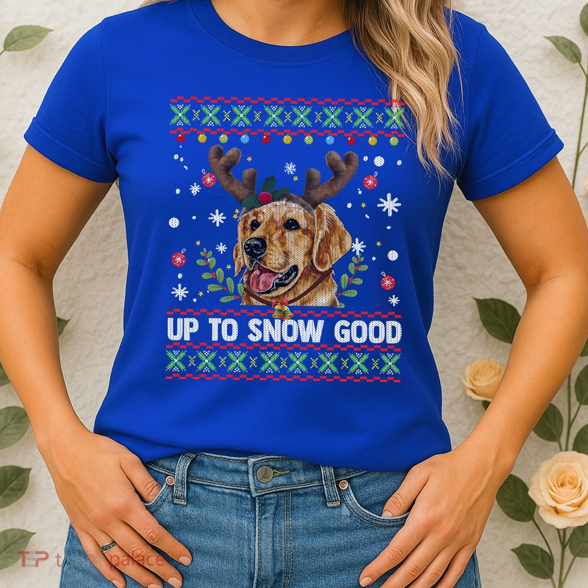 Golden Retriever Dog Reindeer Christmas Gift Ugly Sweater Gift Women's T-Shirt