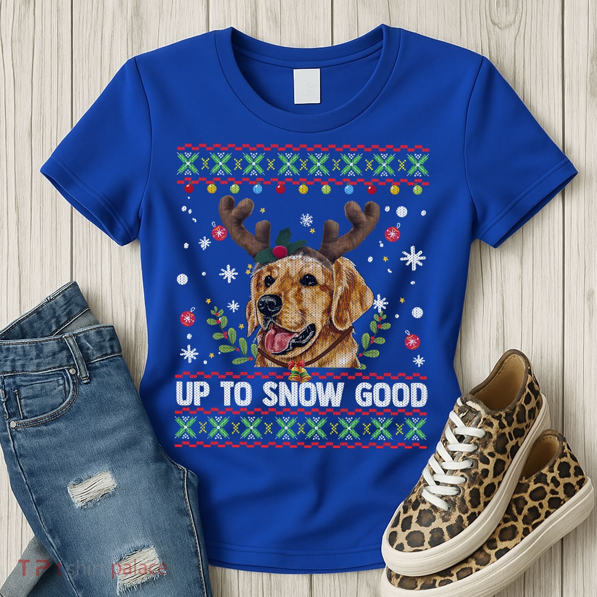 Golden Retriever Dog Reindeer Christmas Gift Ugly Sweater Gift Women's T-Shirt
