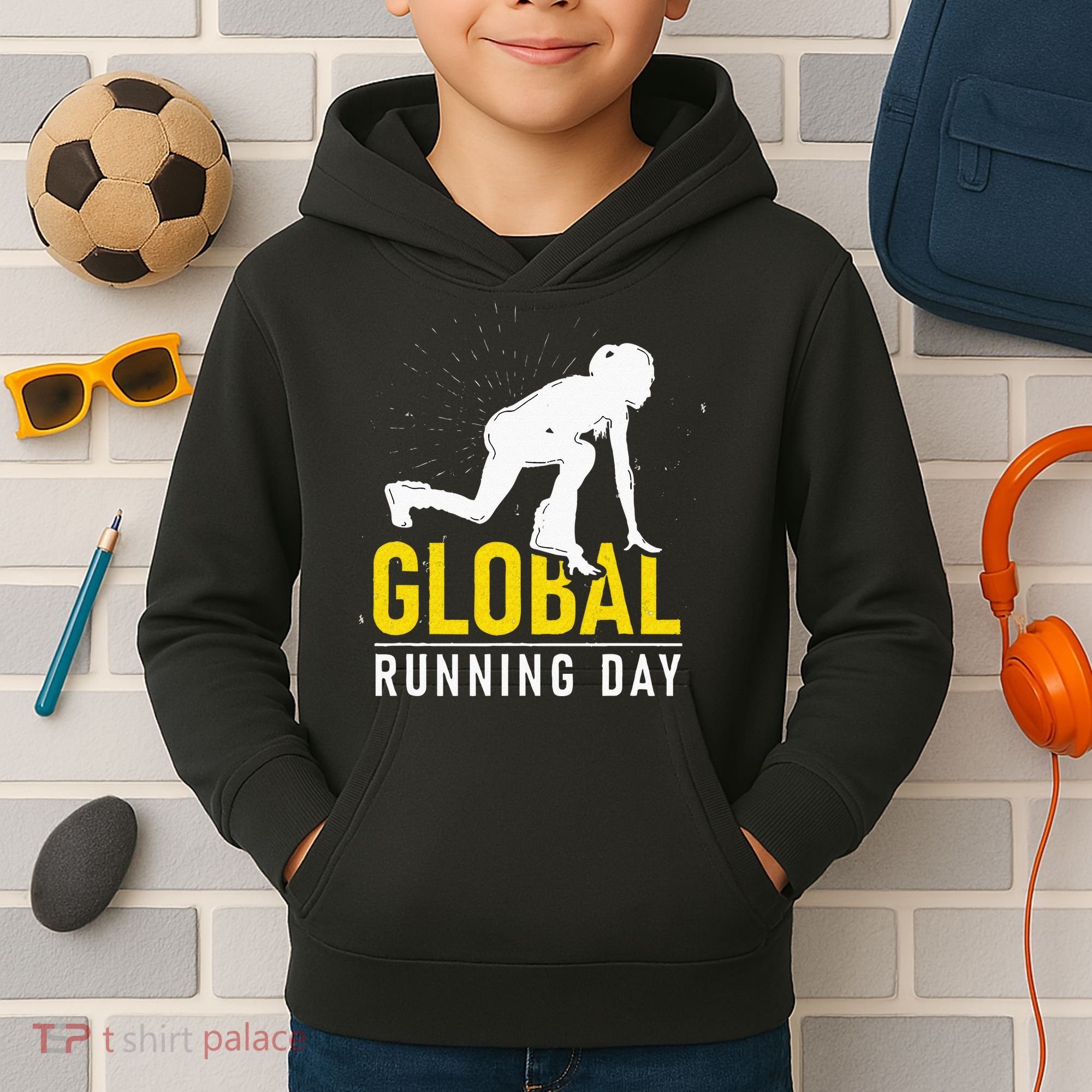 Global Running Day Gift For Runner Workout & Run Friends Kids Hoodie