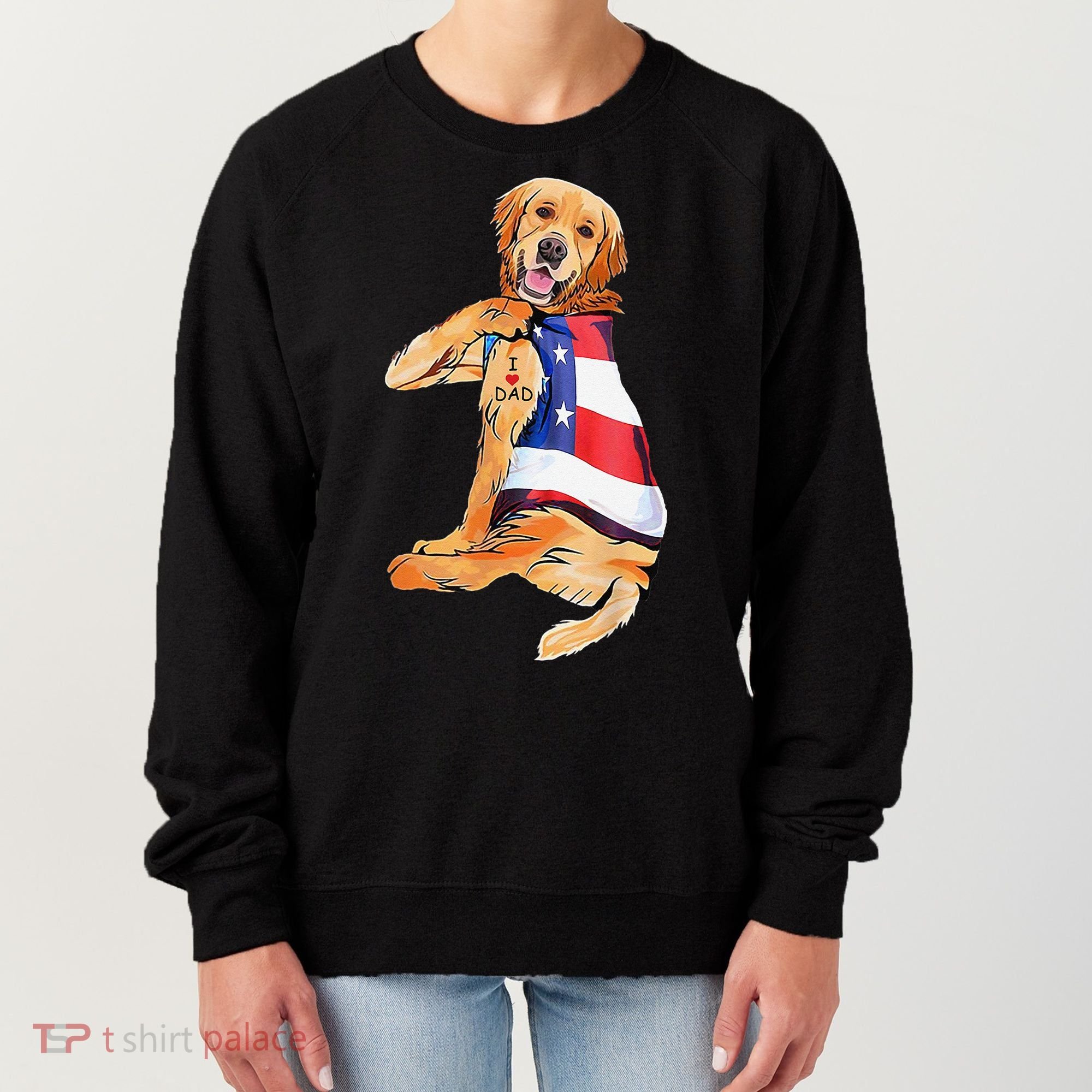 Golden Retriever Dog Tattoo I Love Dad Women's Sweatshirt