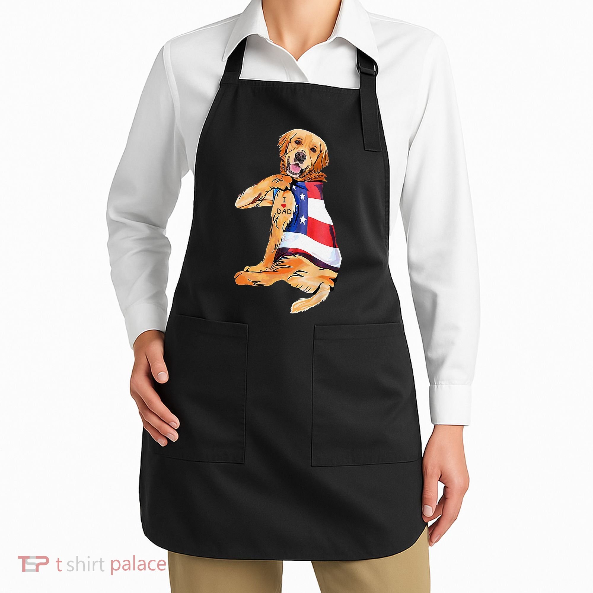 Golden Retriever Dog Tattoo I Love Dad Apron