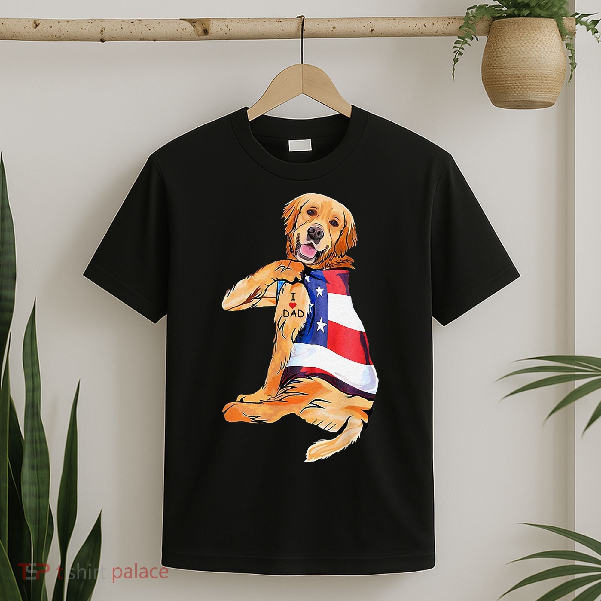 Golden Retriever Dog Tattoo I Love Dad T-Shirt