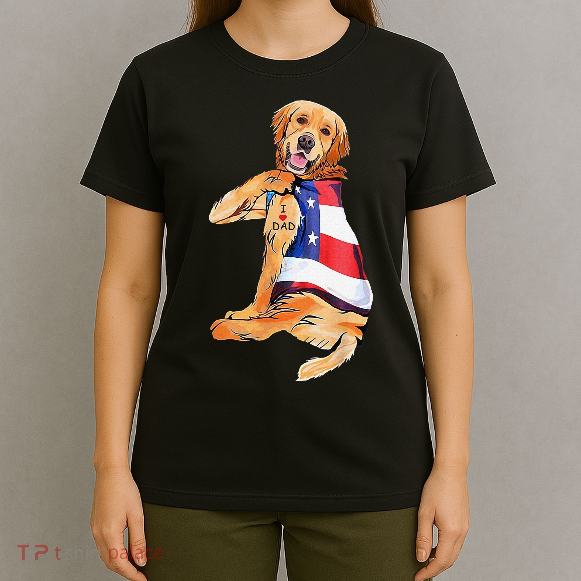 Golden Retriever Dog Tattoo I Love Dad T-Shirt