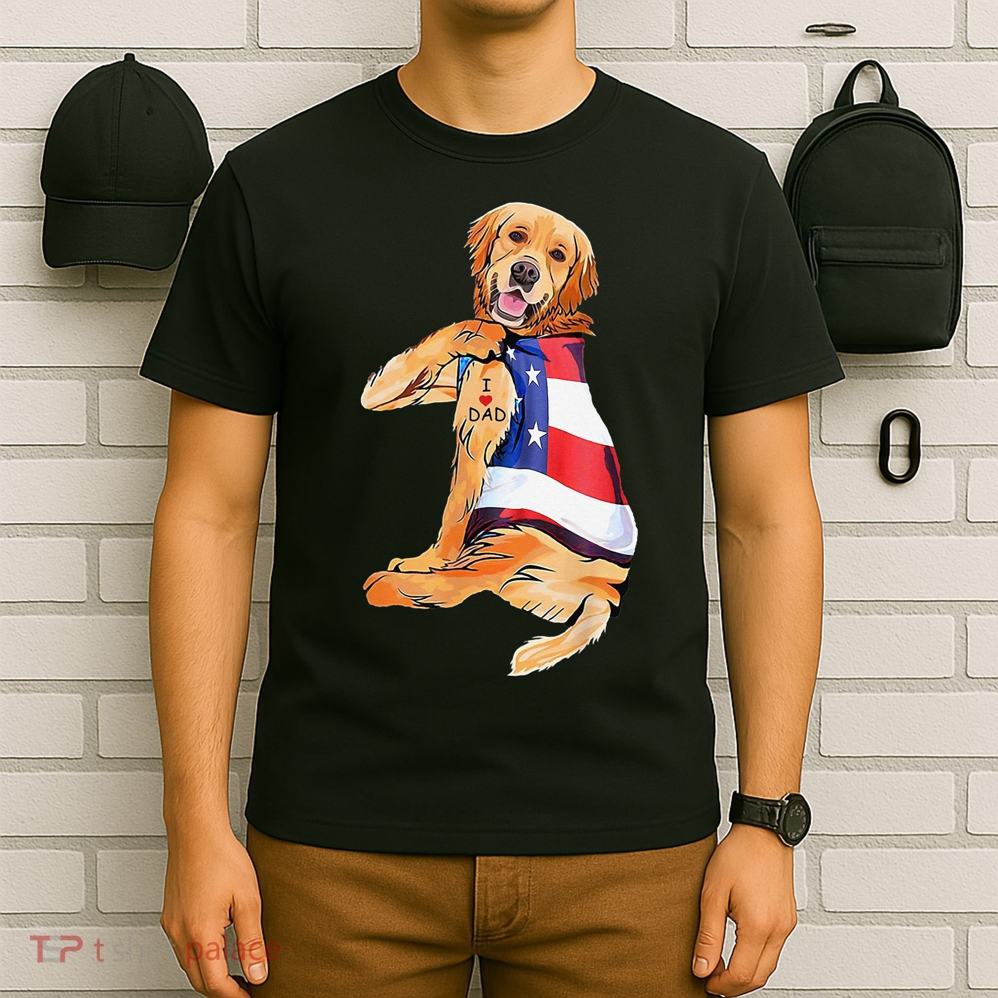 Golden Retriever Dog Tattoo I Love Dad T-Shirt