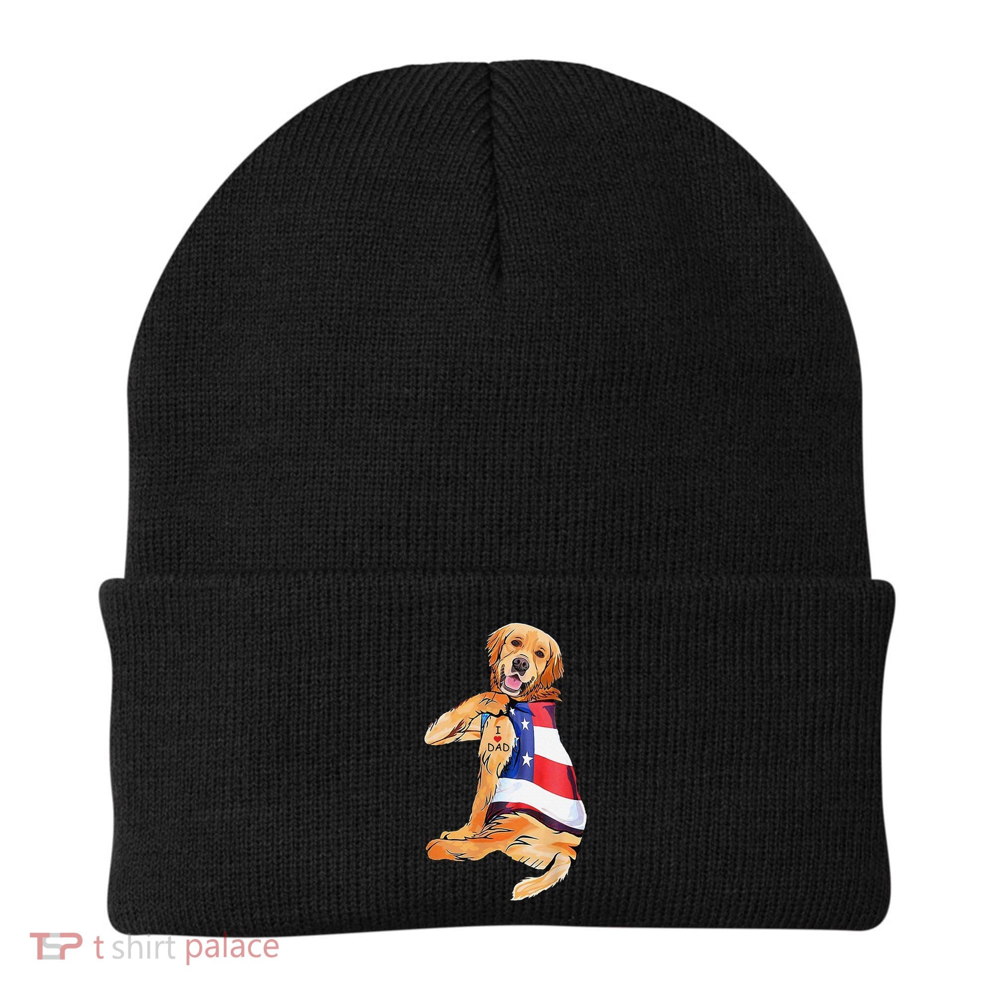 Golden Retriever Dog Tattoo I Love Dad Beanie
