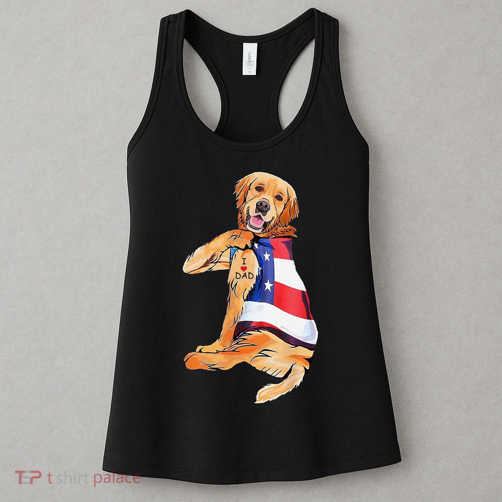 Golden Retriever Dog Tattoo I Love Dad Women's Tank Top