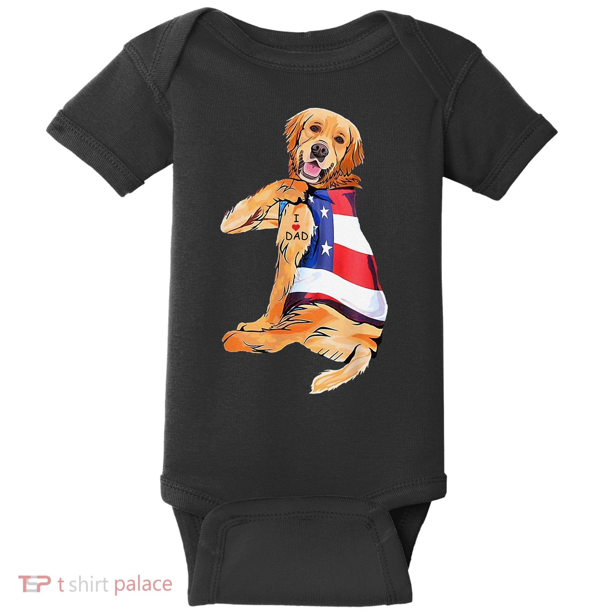 Golden Retriever Dog Tattoo I Love Dad Baby Bodysuit