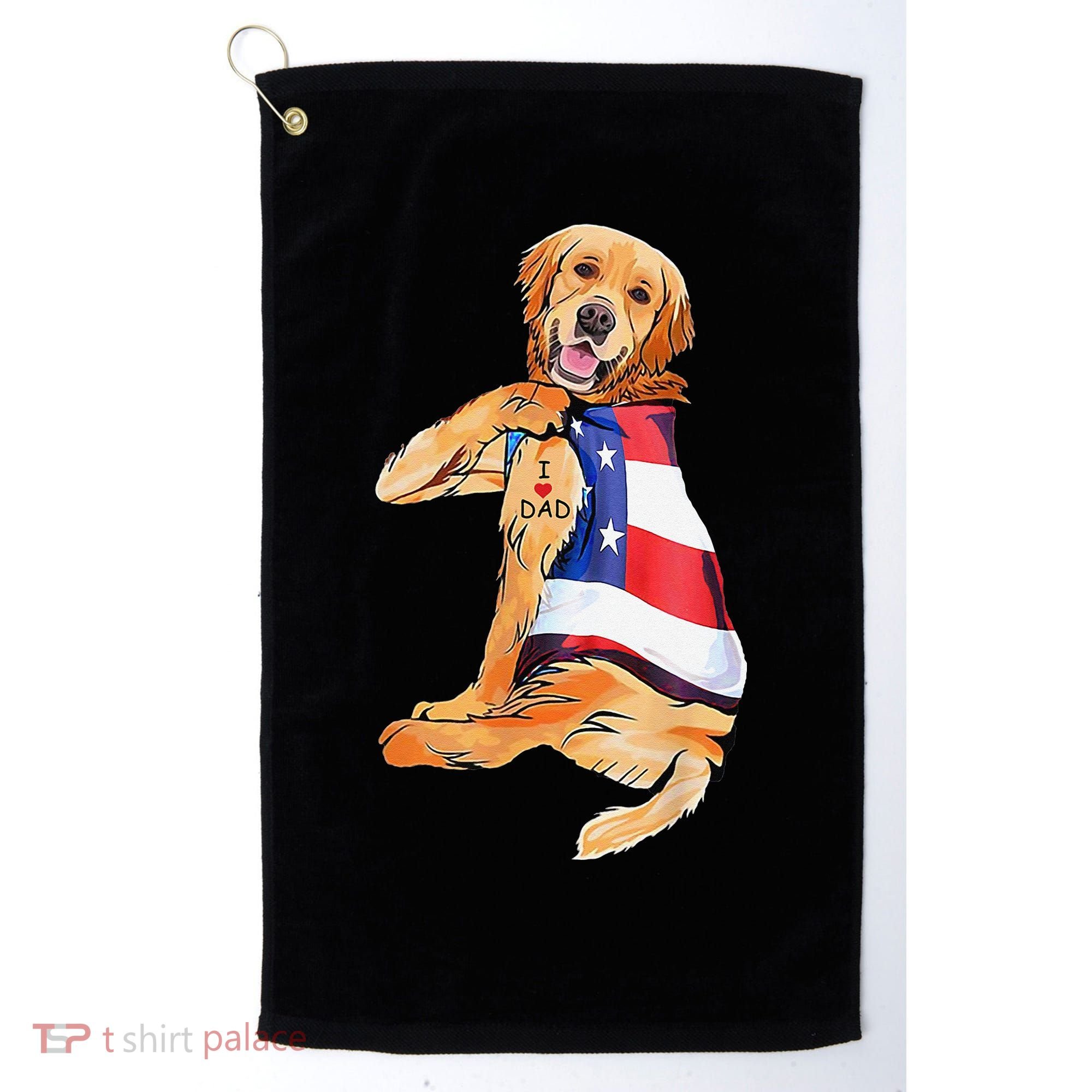 Golden Retriever Dog Tattoo I Love Dad Golf Towel