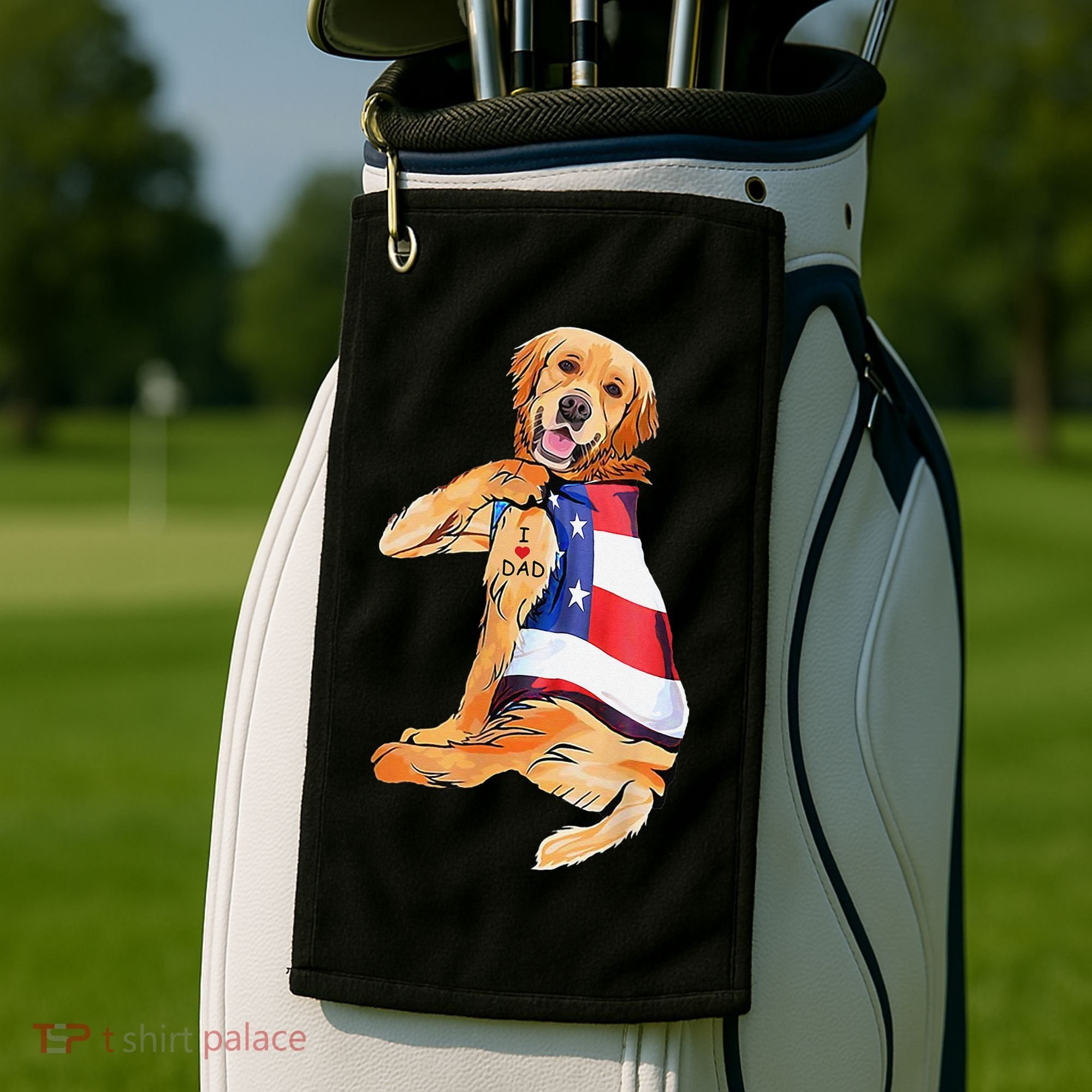 Golden Retriever Dog Tattoo I Love Dad Golf Towel
