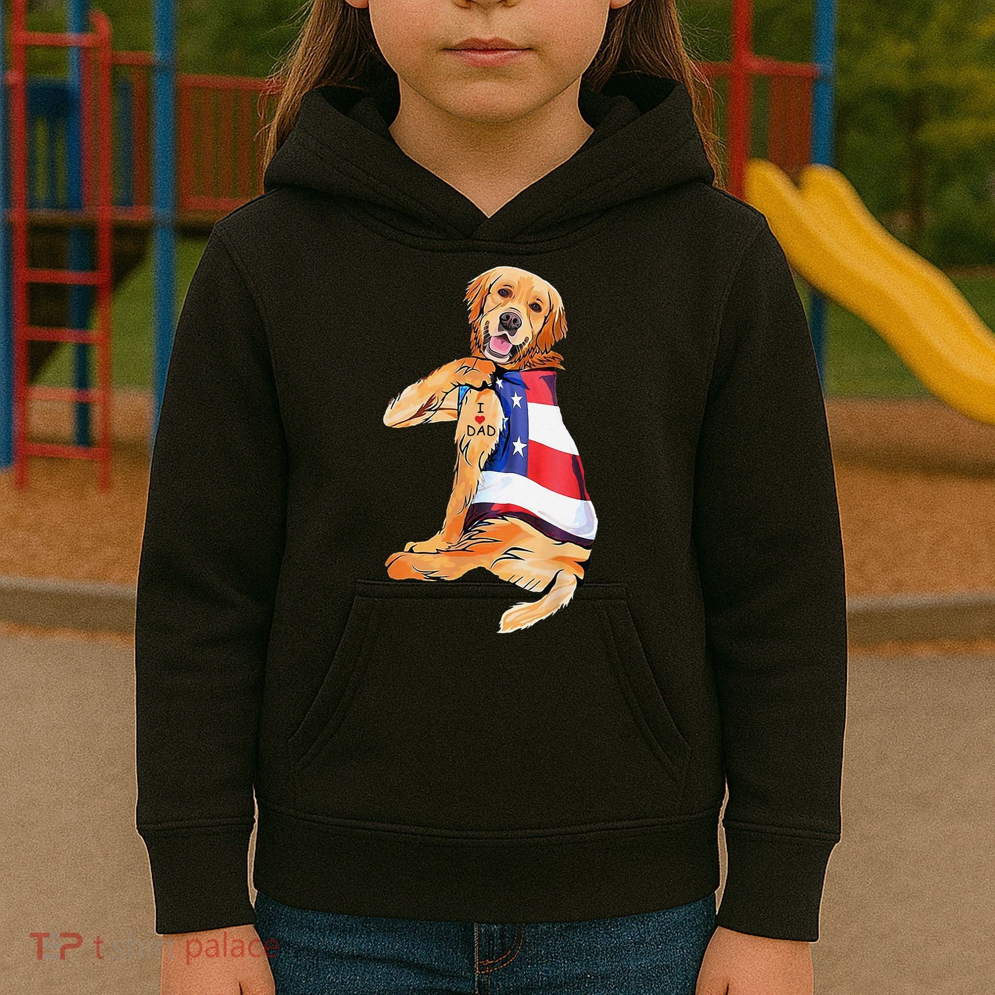 Golden Retriever Dog Tattoo I Love Dad Kids Hoodie