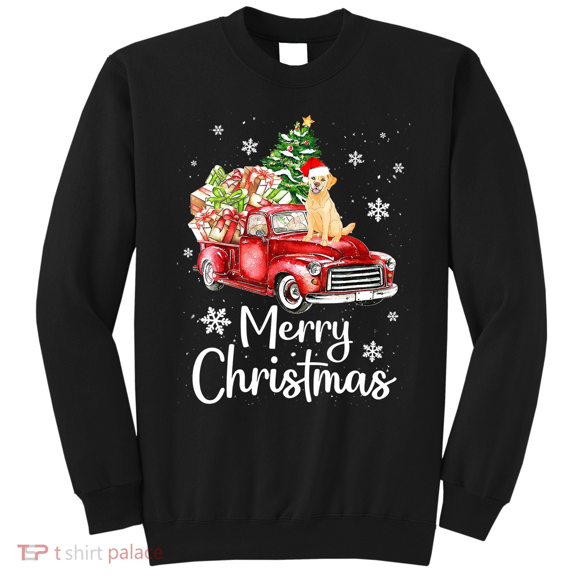 Golden Retriever Dog Riding Red Truck Christmas Tree Xmas Sweatshirt