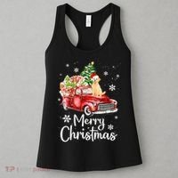 Golden Retriever Dog Riding Red Truck Christmas Tree Xmas Women's Tank Top thumb 3